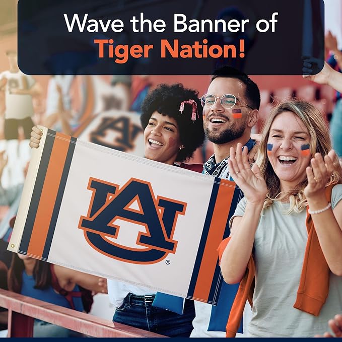 Auburn Tigers College Sports Printed Flag - NCAA Licensed - Nylon - School Banner (White) (2' x 3')