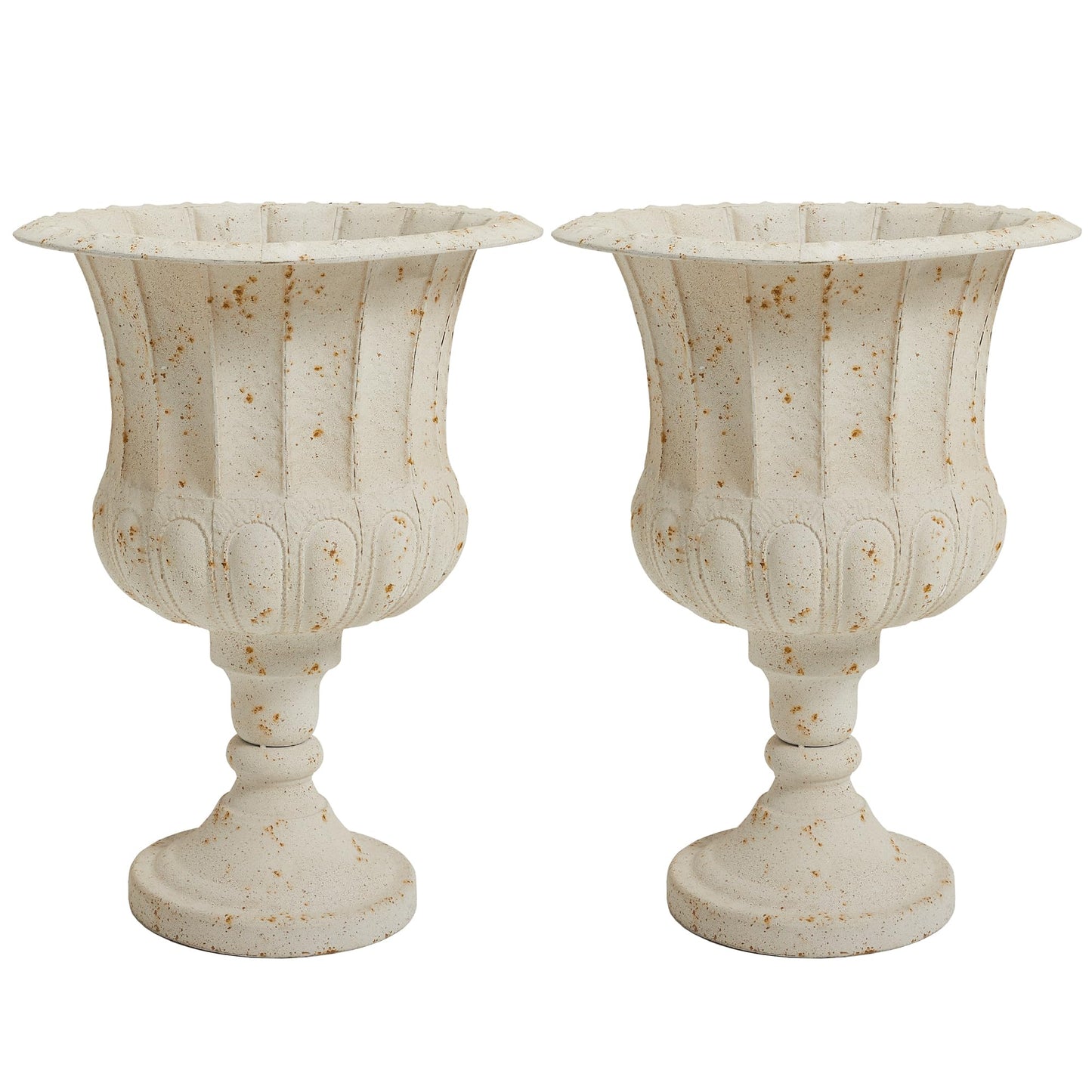 Worth Garden 25" H. Metal Urn Planters 2-Pack - White Classic Antique Iron Plant Pots - Large Decorative Rustic Flower Pots for Outdoor Use - Traditional Urn Planter for Patio, Front Porch