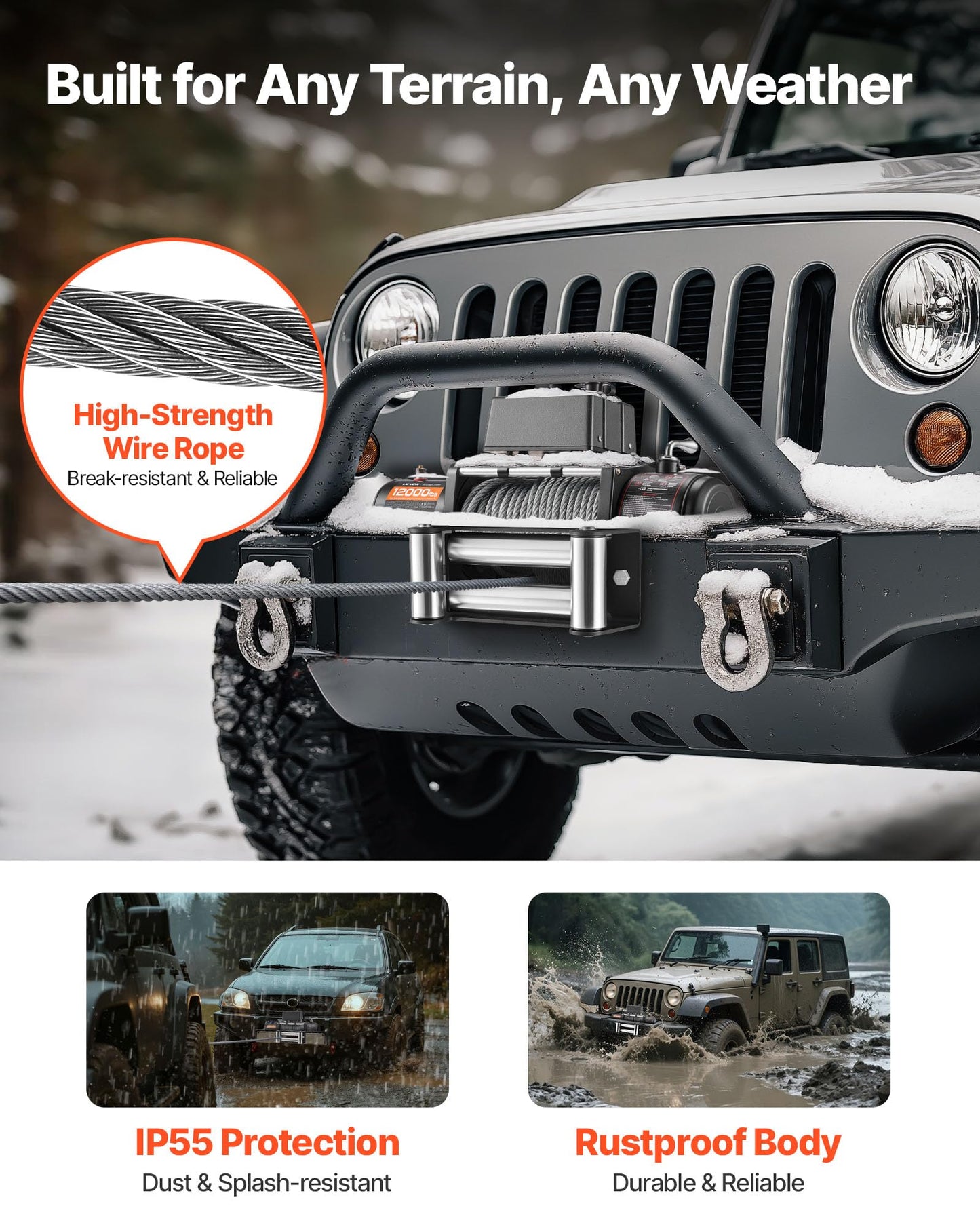 VEVOR Truck Winch 12000lbs Electric Winch 85ft/26m Steel Cable 12V Power Winch Jeep Winch with Wireless Remote Control and Powerful Motor for UTV ATV & Jeep Truck and Wrangler in Car Lift