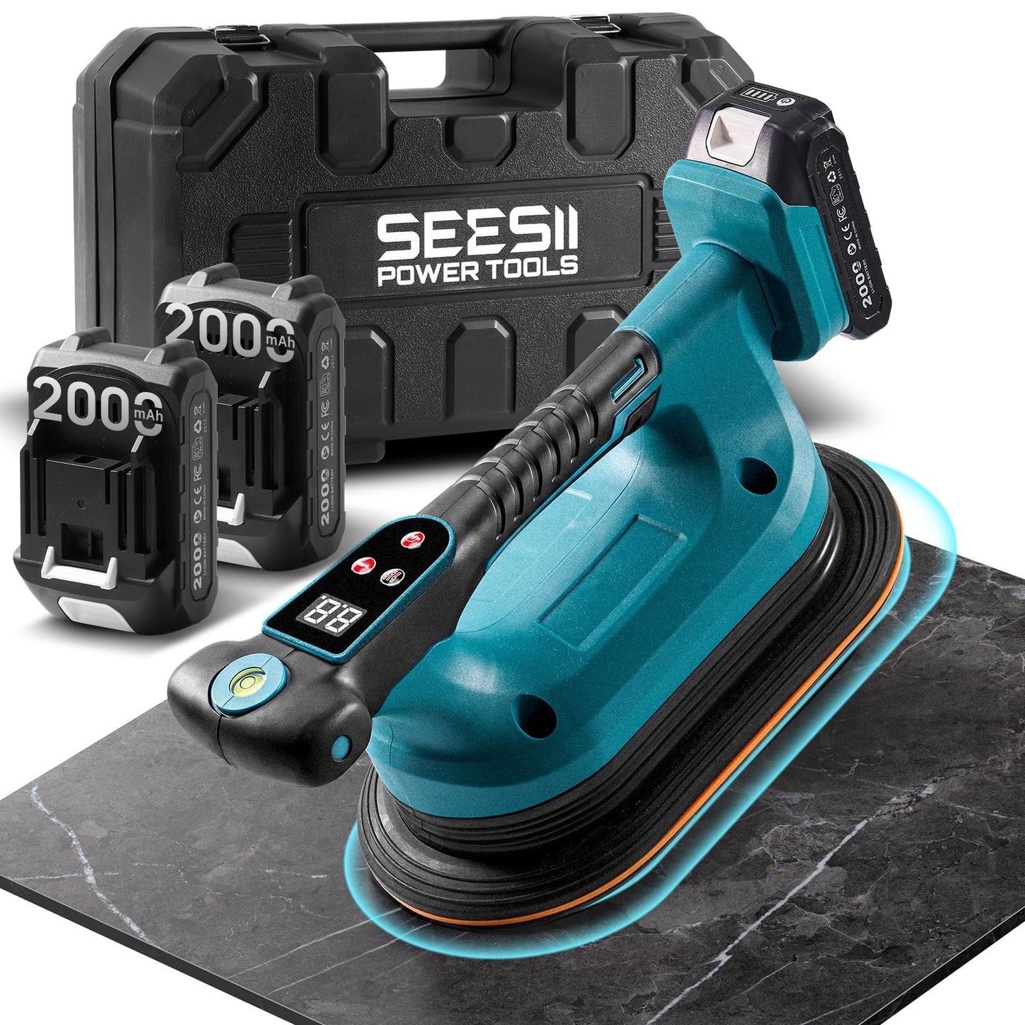 SEESII 2-in-1 Tile Vibration Tool & Electric Suction Cup 285mm – 12 Speeds, 10 Hours Runtime, Fits 12×12in to 89×89in Tiles, 250kg/550lbs Suction Power – For Wall & Floor Tile Installation (K919B)