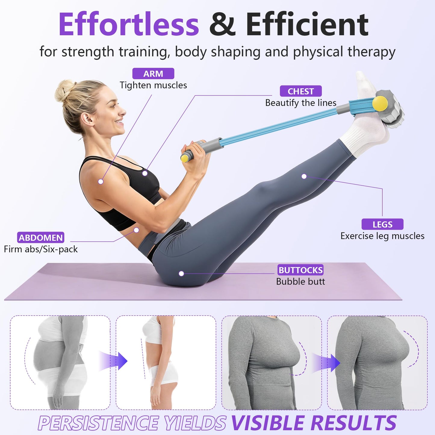 Upgraded Pedal Resistance Band with Handle, Soft Durable Fashion Puller Exercise with Thickened 6 Tension Ropes, Tube Pedal Resistance Device for Abdomen, Waist, Arm, Leg, Core/ABS (Gray & Blue)
