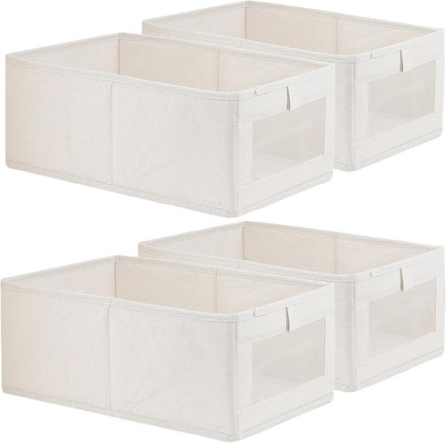 Fordonral Linen Storage Bins - 4 Pack Organizing Containers for Clothing, Toys & Books | Large Baskets with Window