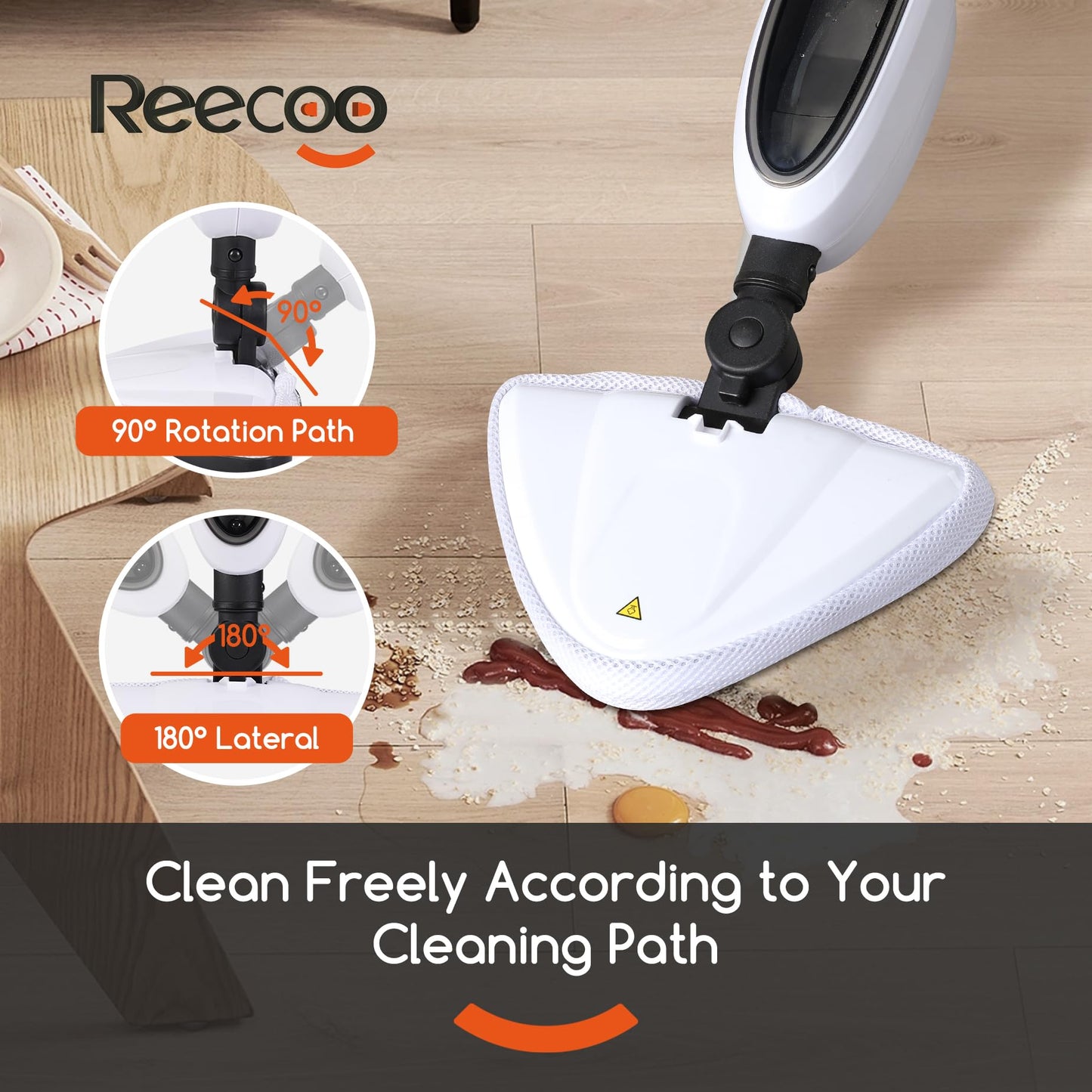 REECOO Steam Mop with Attachments,20s Rapid Heating,Lightweight Floor Steamer for Kitchen, Living Room Wood Floor Tile Carpet Cleaning
