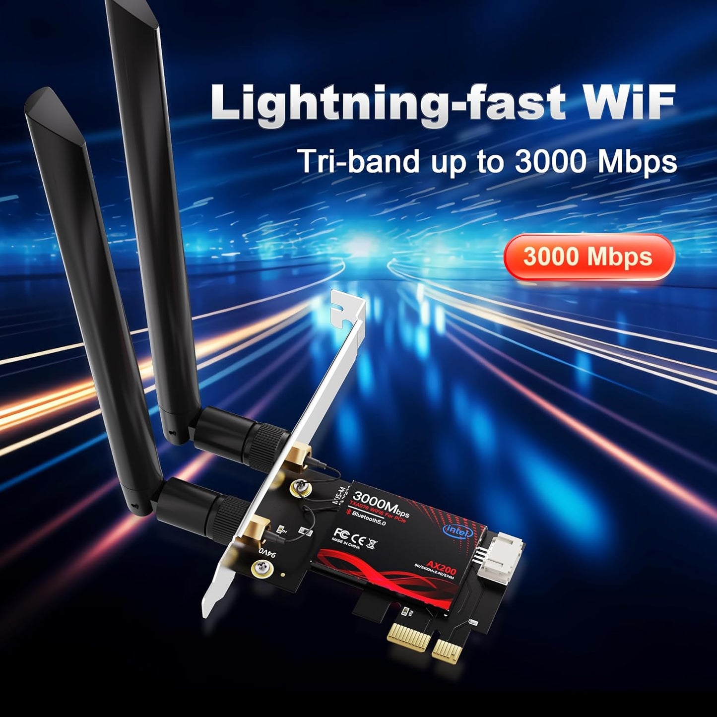 BZIZU 6 5.2,3000Mbps Latency,WPA3 Security,4K 11/10 WiFi PCIe Card for Gaming PC with Bluetooth Ultra-Low Streaming/VR