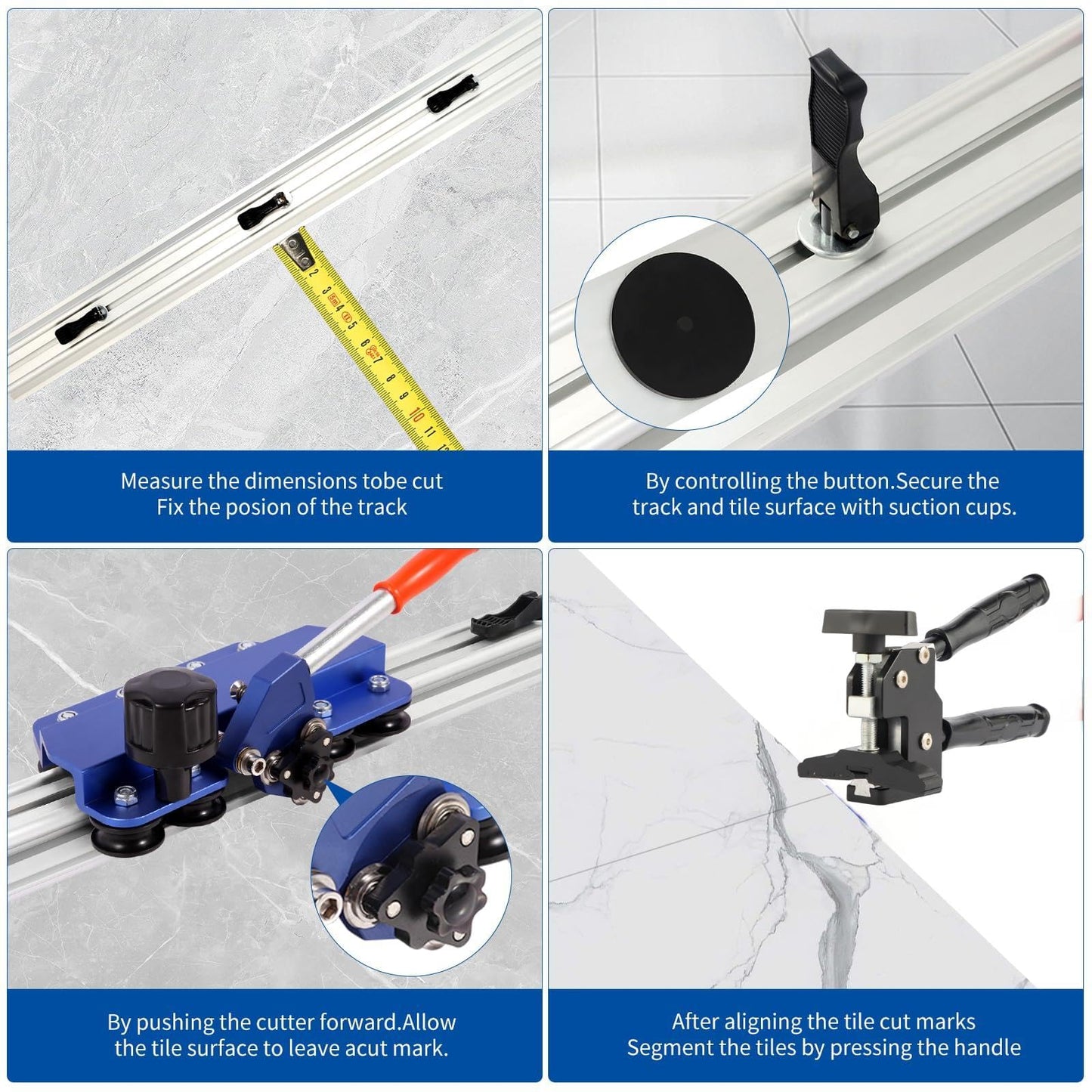 110" Large Format Manual Tile Cutter, Professional Porcelain & Ceramic Tile Cutting Tool with Suction Cups & Tile Pliers, 3-Head Scoring Wheel System, Cuts Stone & Porcelain Tiles up to 4.7" Thick