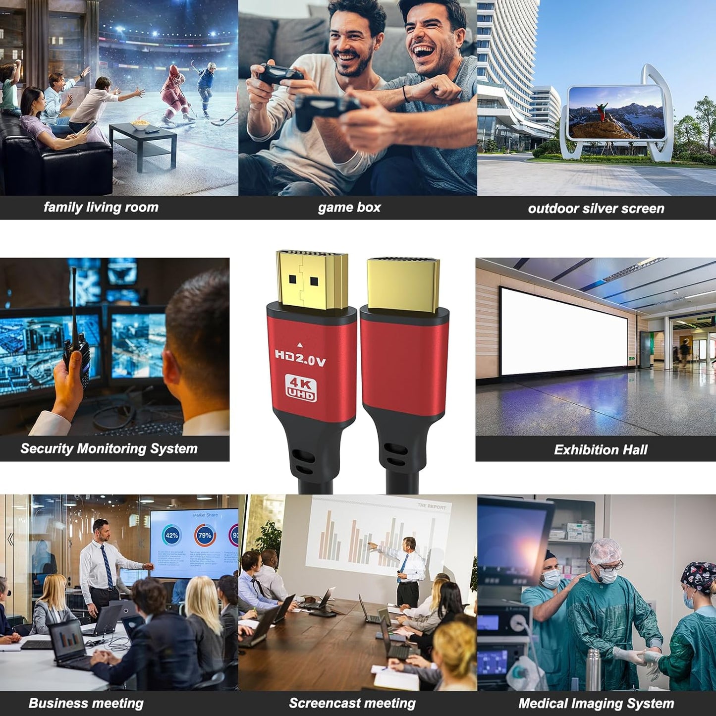 50FT 4K60Hz, 4K Setup. Long HDMI Cable High Speed HDMI Cable with Gold Plated Connectors, Red Aluminum Housing
