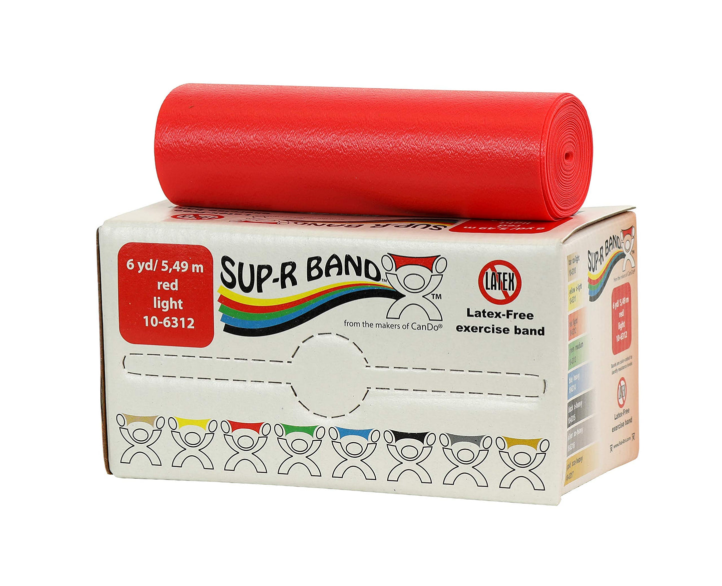 FEI 10-6312 CanDo Sup-R Latex Free Exercise Band, 6 yd Roll, Red, Light