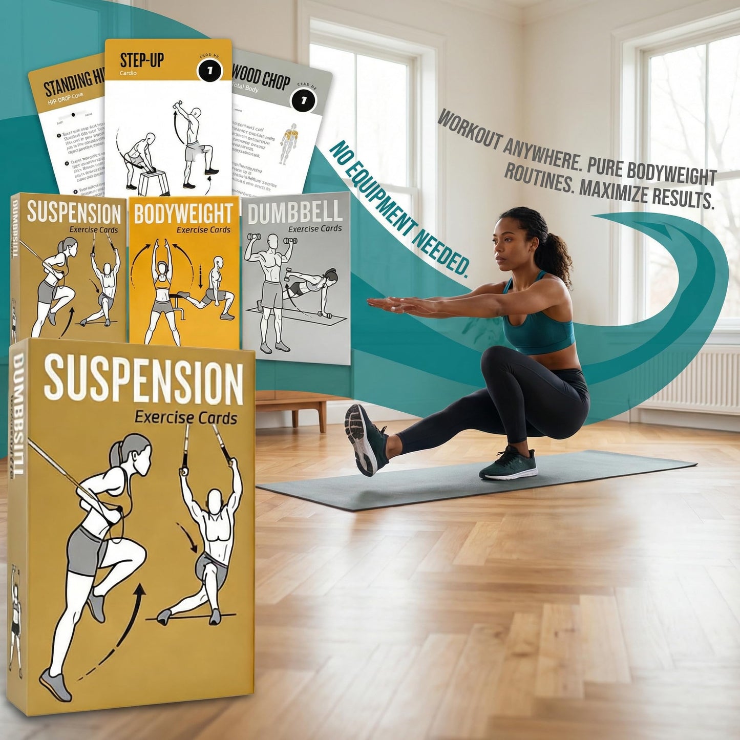 ELAORY Bodyweight & Dumbbell & Suspension1 Workout Cards - 150 Large 5"x3.5" Exercise Cards with 36 Strength Moves, Home & Gym Fitness Cards for Men & Women, Beginner Fitness Guide
