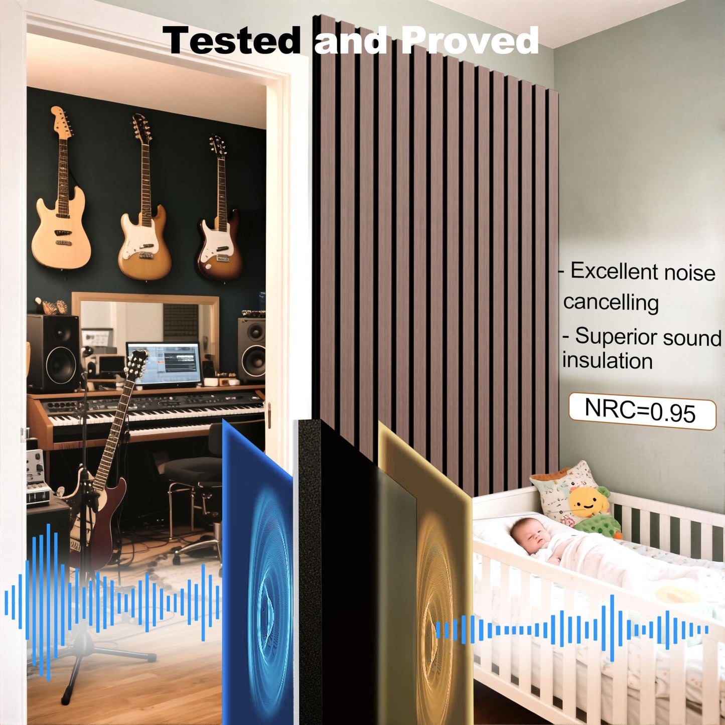 Fivaz 6 Pcs 94" × 11" Wood Panels for Wall, Soundproof Wood Slat Wall Paneling, Stylish Decor Acoustic Wall Panels for Wall and Ceiling, Odor-Free & Easy to Install, Dark Walnut