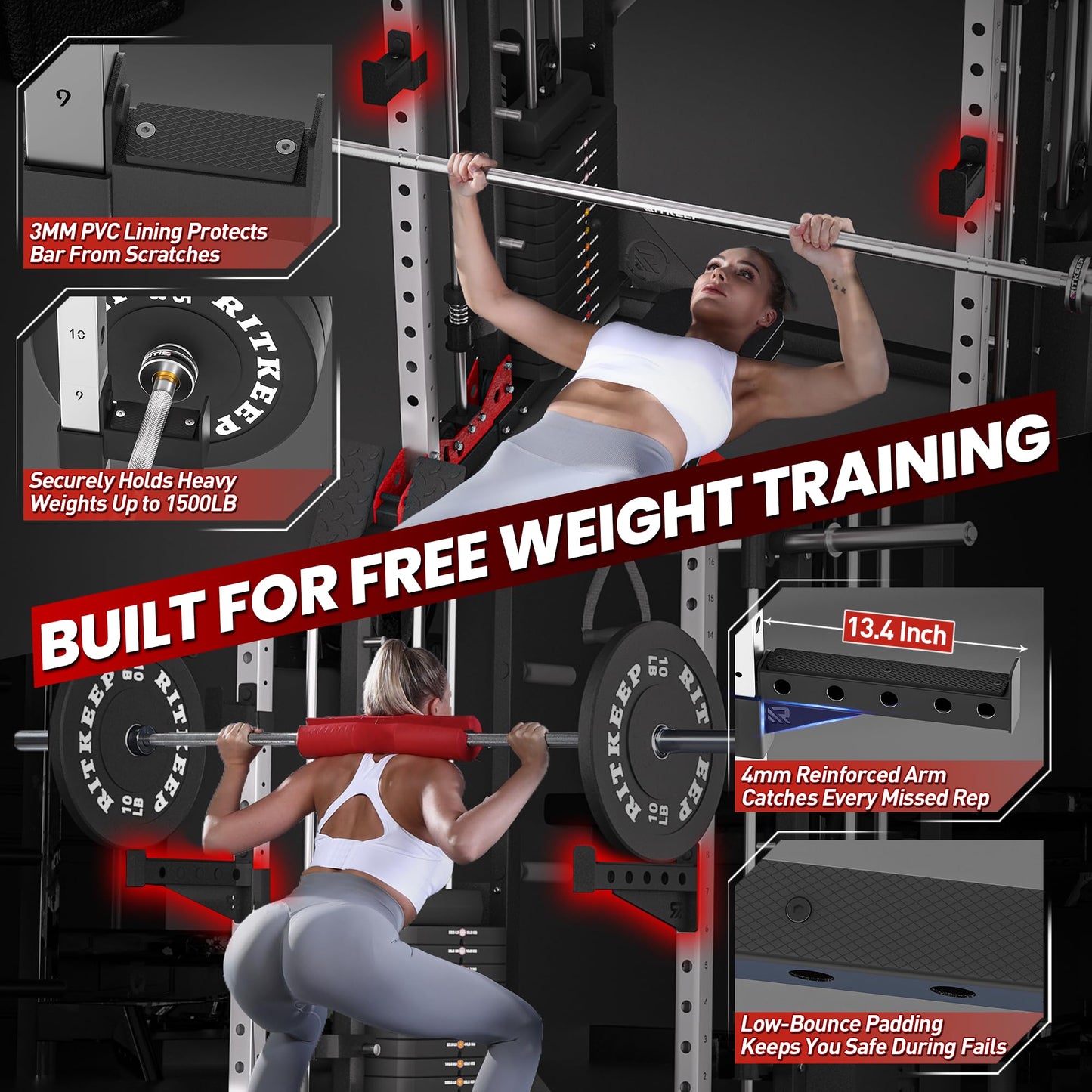 Home Gym Smith Machine with 320lb Weight Stacks – 6-in-1 Power Rack, Crossover, Pull-Up & Dip Station, Full Body Strength Training – RitKeep PMAX-5600 Pro (Black&Red(320LB)-2026 Version)