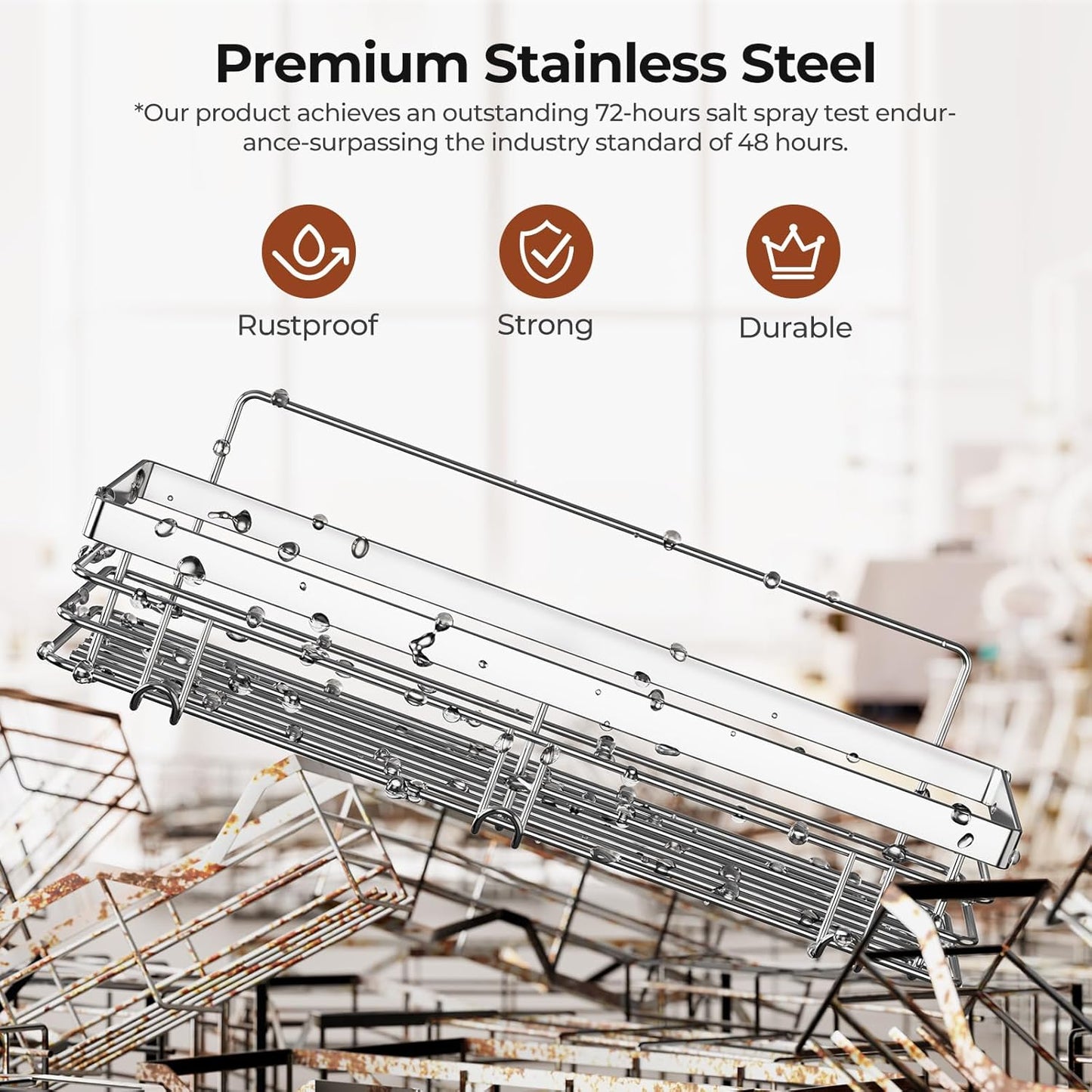 Orimade Shower Caddy | Wall-Mounted Soap Dish Holder with 5 Hooks - Stainless Steel, 3 Pack, Silver