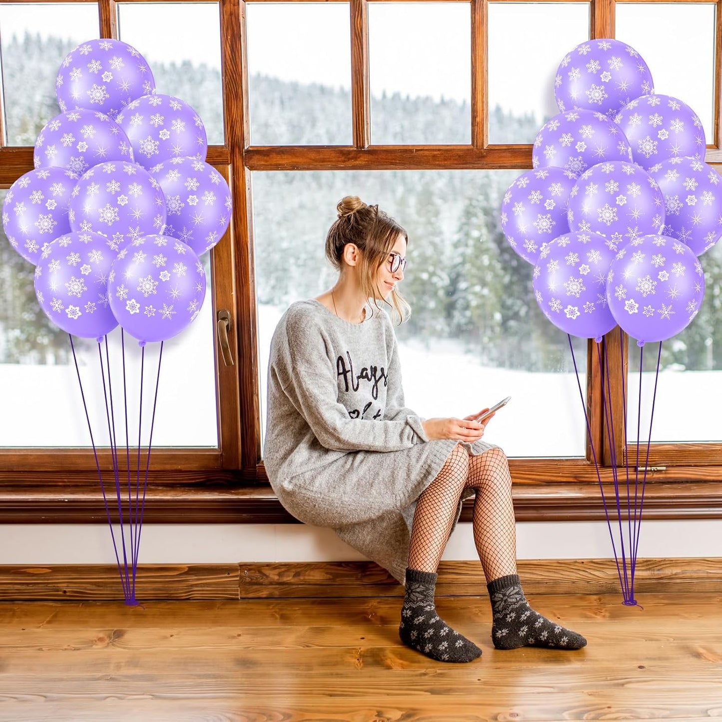 Skylety Snowflake Balloons - 40 Pack Transparent Latex for Christmas & Winter Parties | Macaron Purple
