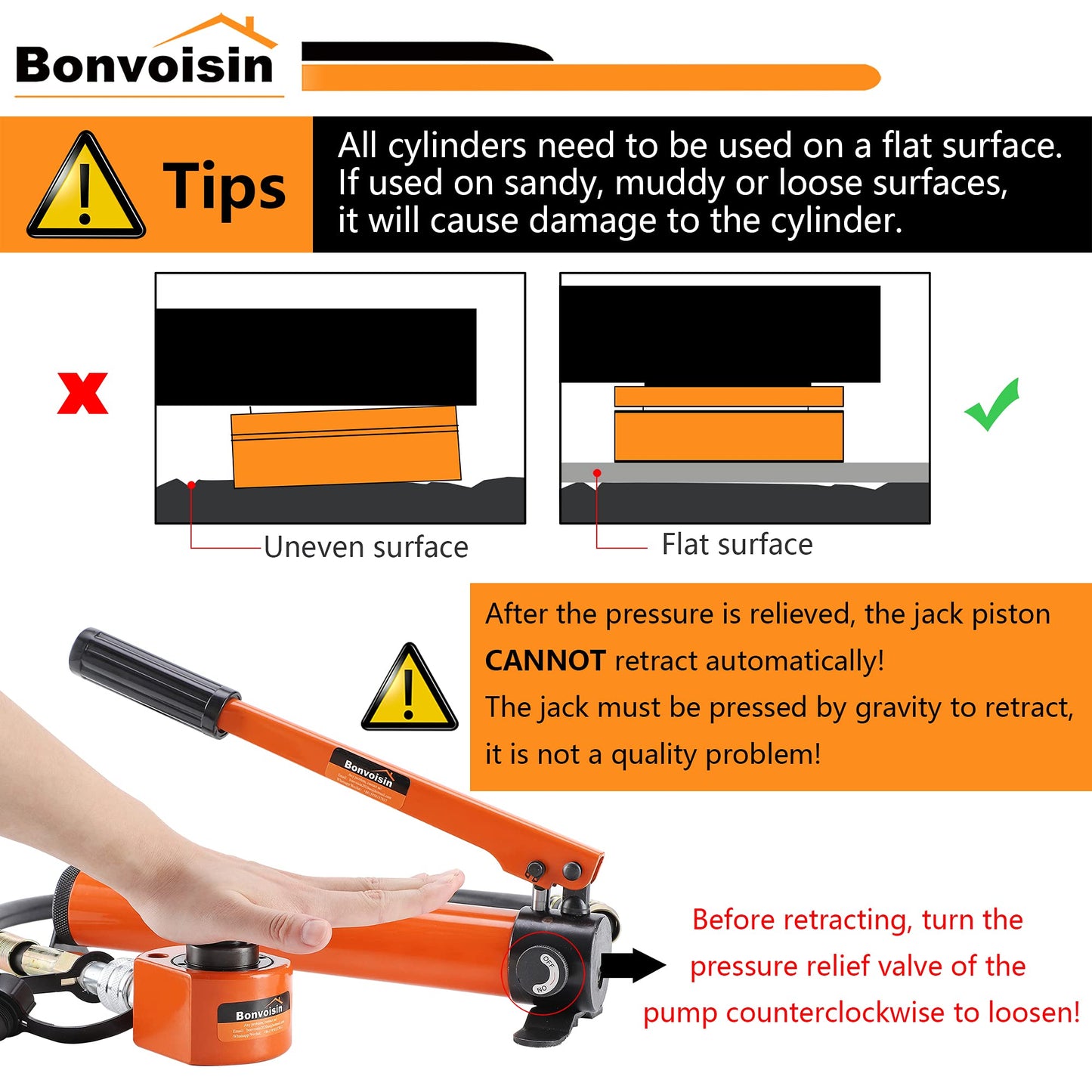 Bonvoisin 20T Hydraulic Cylinder Jack Porta Power Multi-Section 1.1” Stroke Mini Hydraulic Ram with CP-180 Hydraulic Hand Pump for Machinery Shipbuilding