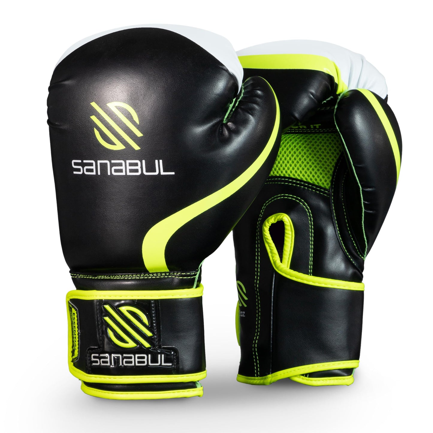 Sanabul Essential Gel Boxing Gloves for Men & Women, Kickboxing MMA, Muay Thai Gloves and Heavy Bag Training Punching & Sparring, Black/Green 12 oz