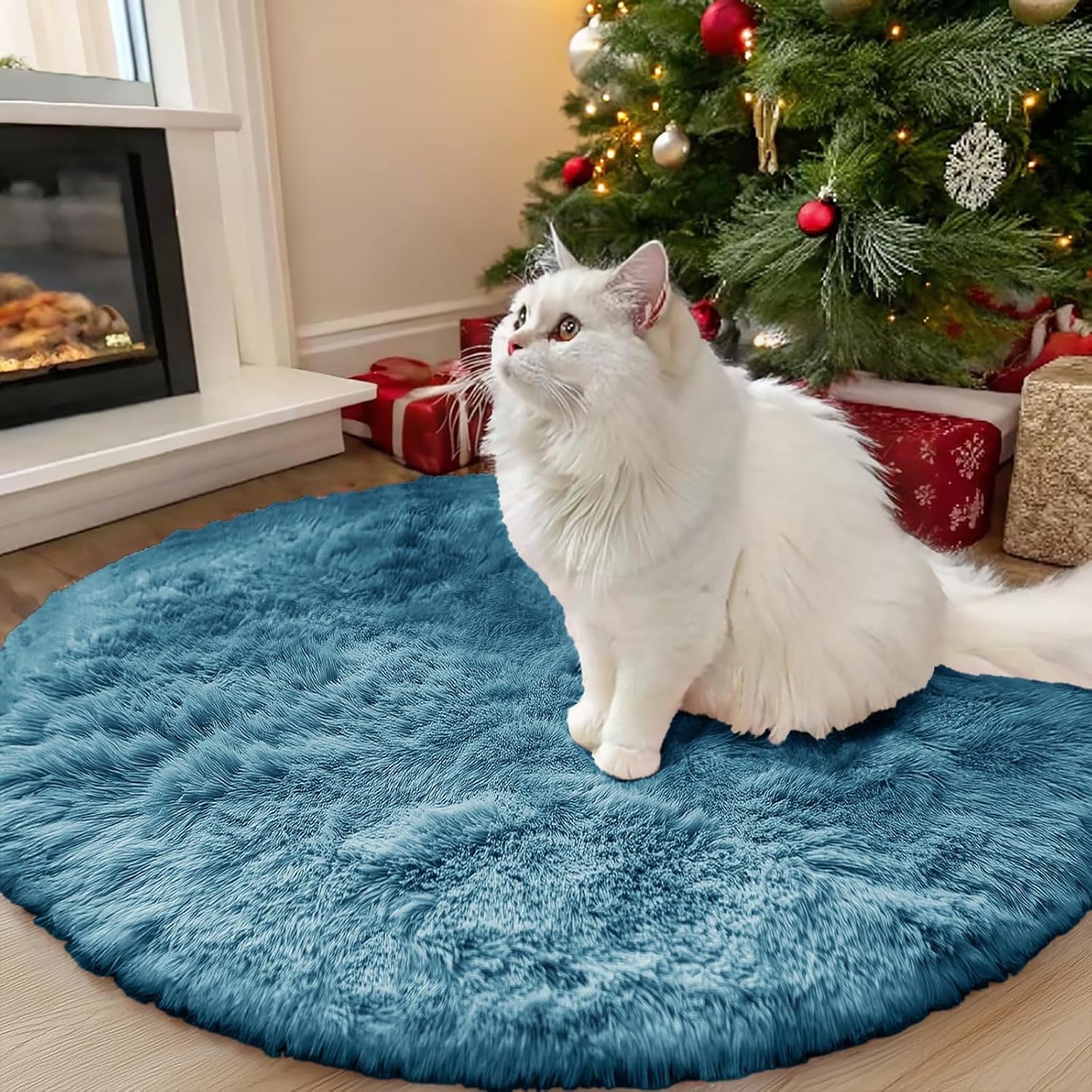 OLANLY Round Slate Blue Area Rug - Soft, Fluffy, Machine Washable 3 ft Circle Carpet for Bedroom & Living Room