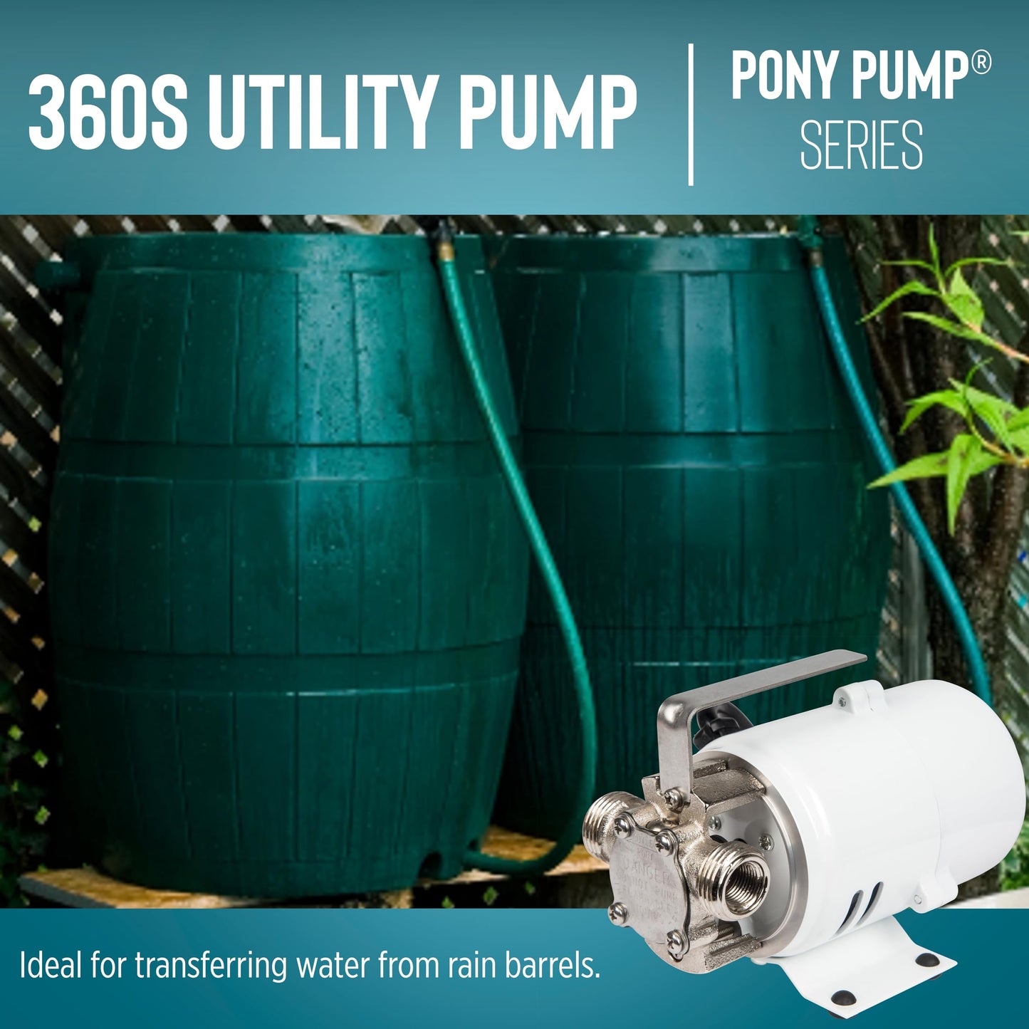 Little Giant 360S 115 Volt, 360 GPH 1/10 HP Stainless Steel Non-Submersible Multi-Purpose Utility Water Transfer Pony Pump with 6-Ft. Cord, White, 555110
