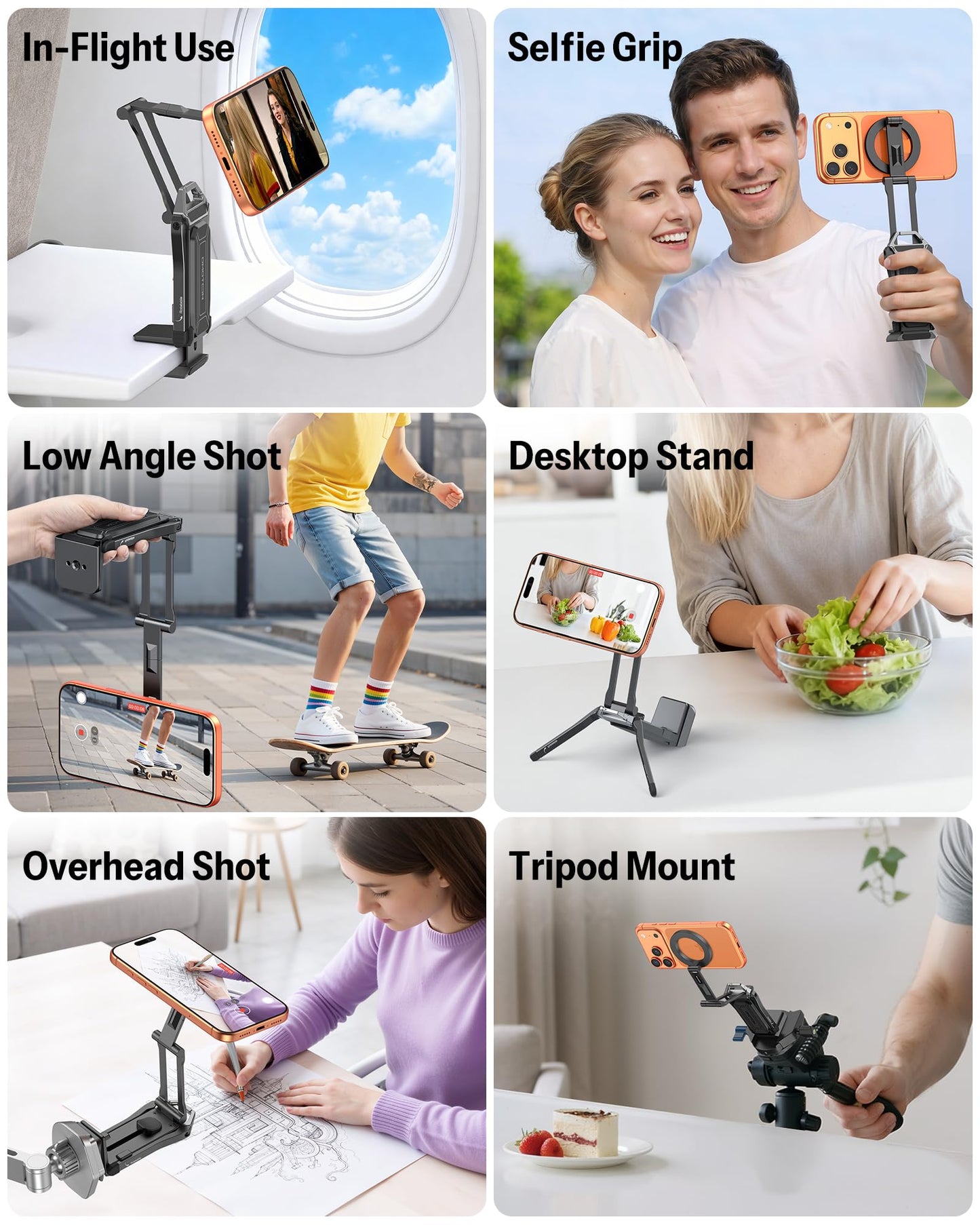 OMOTON TP02-Pro Magnetic Phone Holder for Vlogging, Content Creator Essentials with 1/4" Screw, Arca, Strong Back Magnet for Gym, Adjustable Phone Stand & Selfie Stick for iPhone 12-17 Series, Black