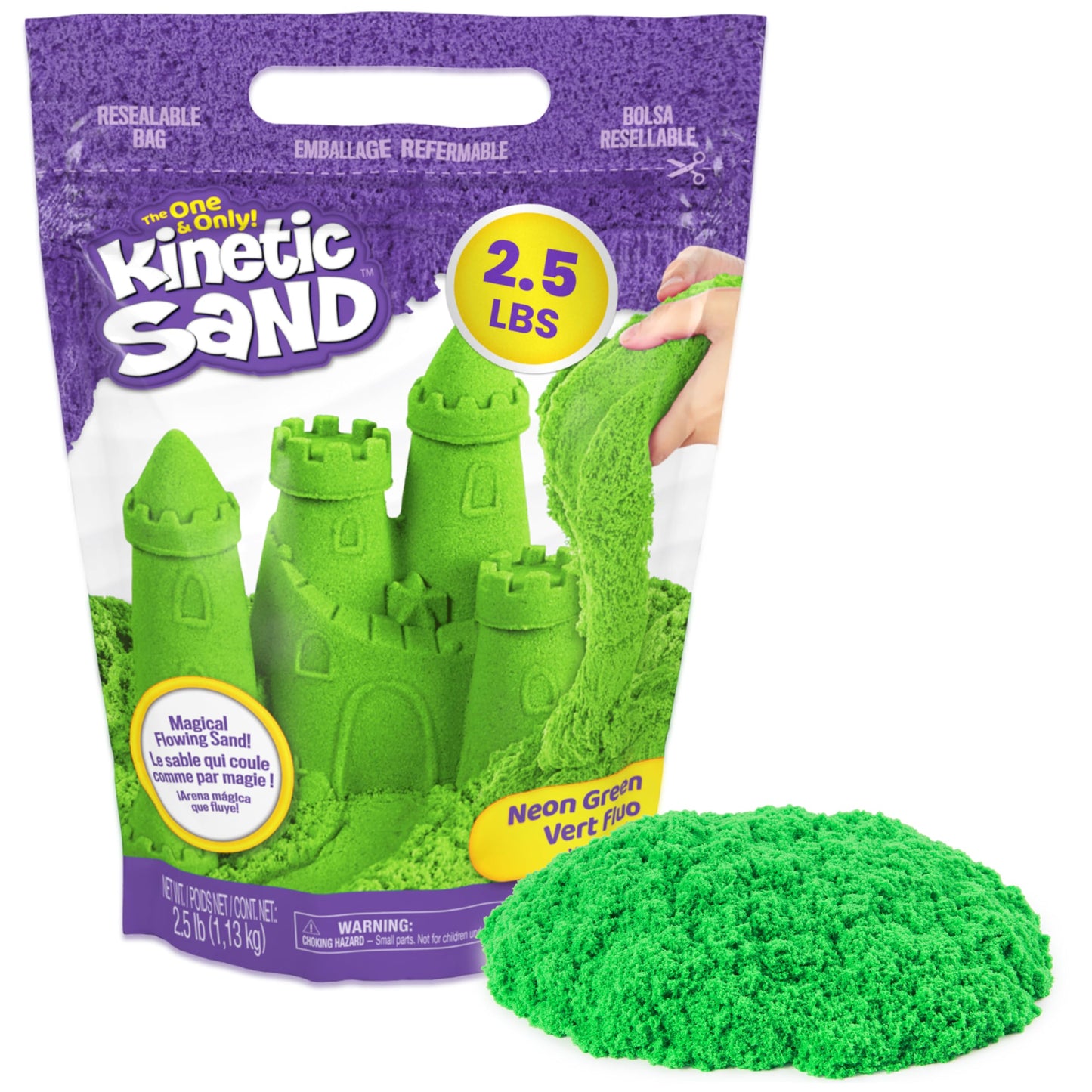 Kinetic Sand, 2.5lbs Green Play Sand, Amazon Exclusive, Moldable Sensory Toys for Kids, Resealable Bag (Packaging May Vary), for Ages 3 and up