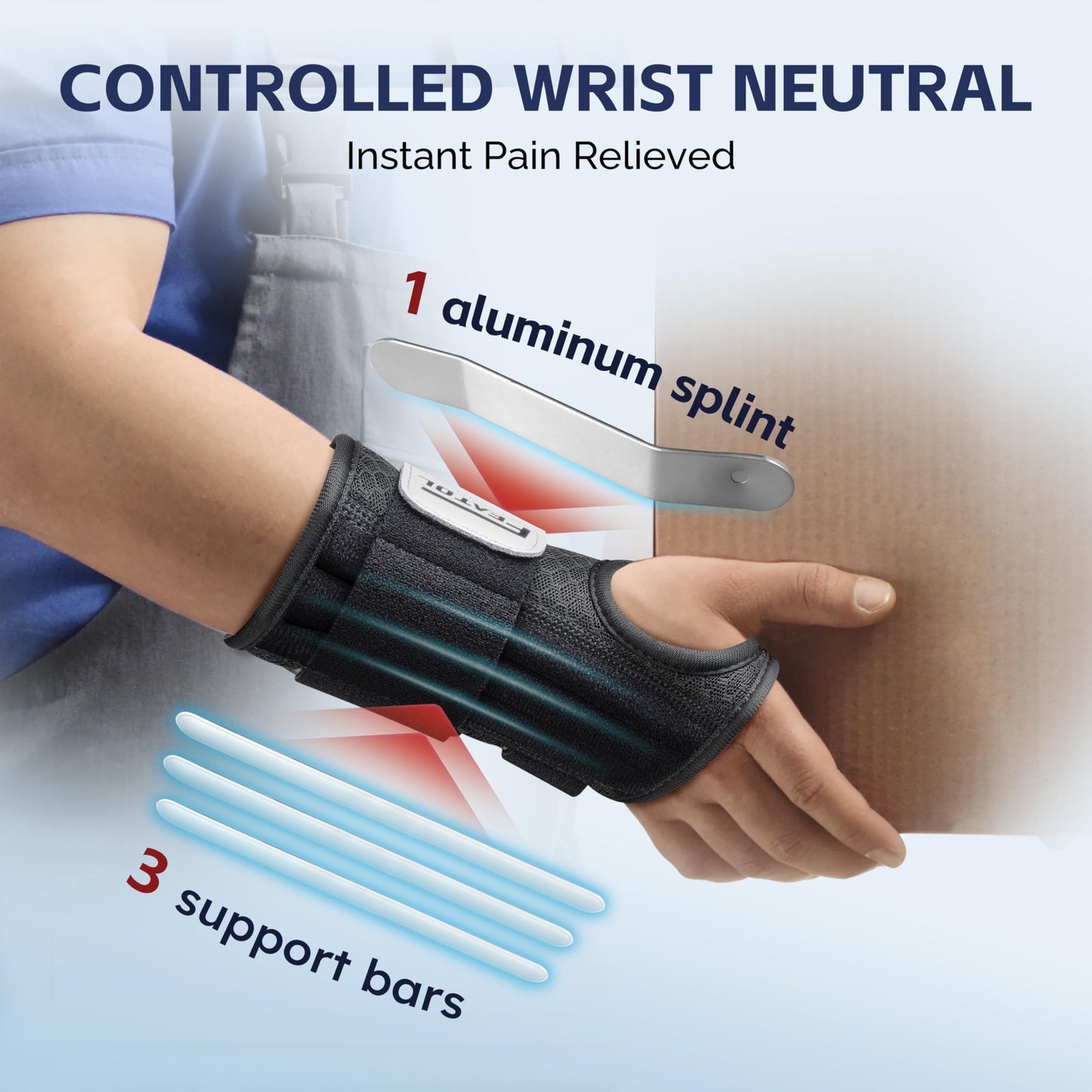 FEATOL 2 Pack Carpal Tunnel Wrist Brace For Work With Wrist Splint, 6.5'' Hand Brace Night Support For Women Men, Pain Relief For Tendonitis, Arthritis, Pregnancy, Typing, Right and Left Hand, Large