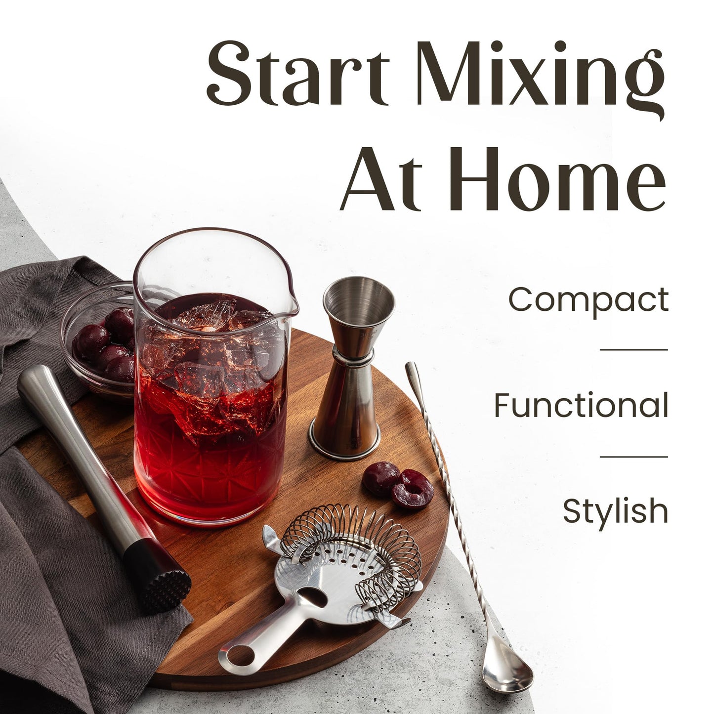 Mixology & Craft Commercial Grade Bar Mixing Glass – Includes 24oz Crystal Stirring Glass, Japanese Jigger, Bar Spoon, Muddler, and Hawthorne Strainer for Crafting Old Fashioned Cocktails at Home Bars