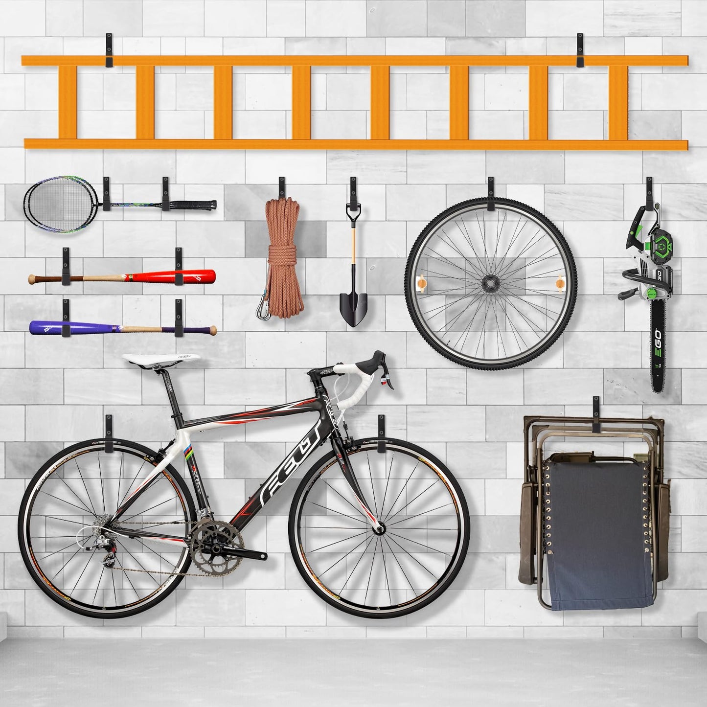 SINCHEEWAY Heavy Duty Steel Hooks - Wall Mount Organizer for Garage & Garden Tools, Hoses & More (4, Small)