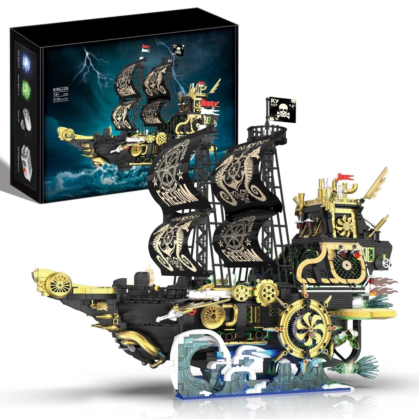 Mechanical Pirate Ship Building Sets for Adults with Motor & Light,Dynamic Large Freedom Pirate Ship Model Boat with Rotating Rudder,Room Office Decor,Idea Gifts for Collector‘s Pirate Fans(2720PCS)