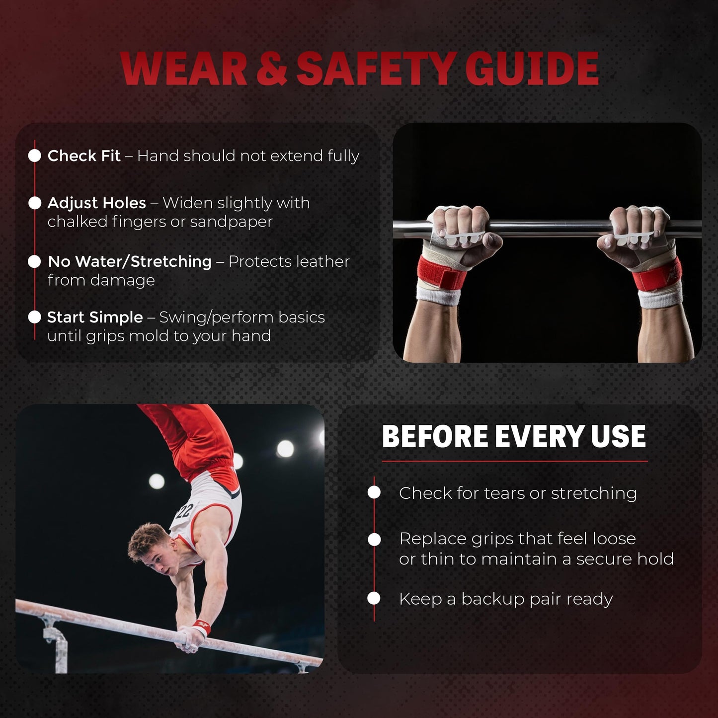 Reisport High Bar Gymnastics Grips for Men - Premium Leather Hand Grips for Gymnastics Bars Gymnastics Equipment & Accessories for Advanced Gymnasts