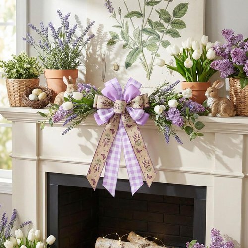 Lavender Butterfly Wreath Bow - 21 Inch Large Purple Burlap Ribbon for Rustic Farmhouse Decor