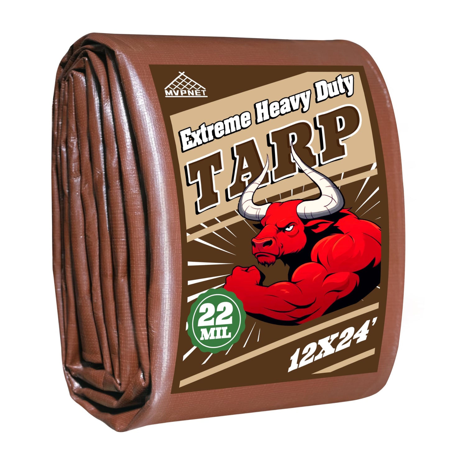 MVPNET 12x24 FT Tarp 22 mil Extreme Heavy Duty Waterproof tarps,Brown&Beige Multipurpose Outdoor Tarpaulin Tear-Proof&UV-Resistant,for Canopy,Camping,Roof,Trailer, Etc