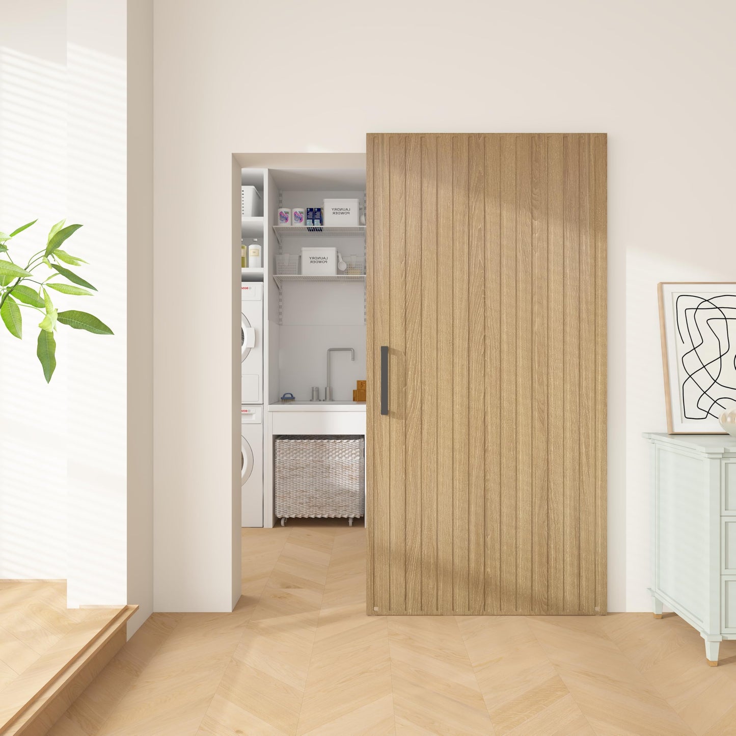 JUBEST 42"x84" Concealed Sliding Barn Door with Soft Close Hardware Kit, Light Brown Hidden Door for Opening 38"-40"x80", Waterproof and Modern, Smooth Sliding, for Interior Using, Widely Used