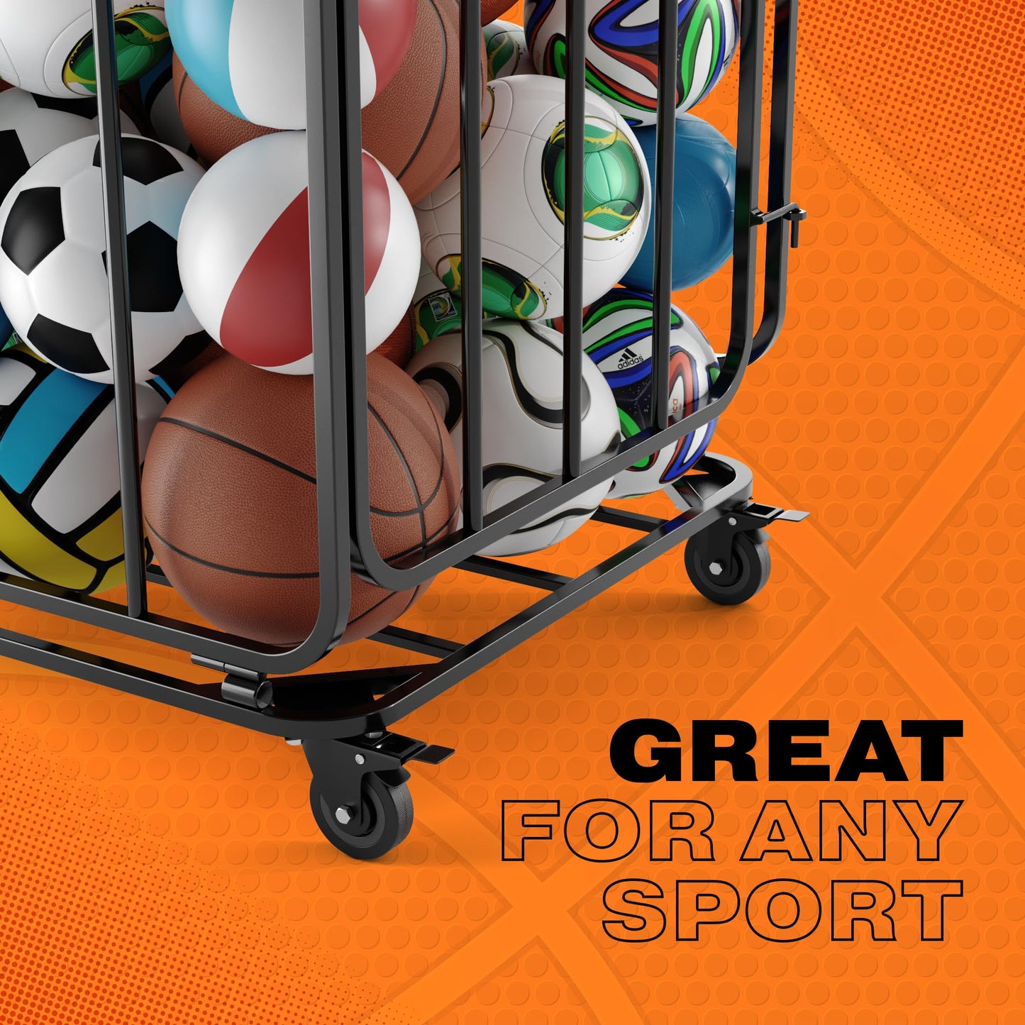 Houseables Ball Cart, Ball Storage, Basketball Cart, Basketball Storage Bin, Sports Equipment Organizer, Holder Cage with Wheels, Volleyball, Gym, Recess, Soccer, Playground, PE, Large Metal Basket