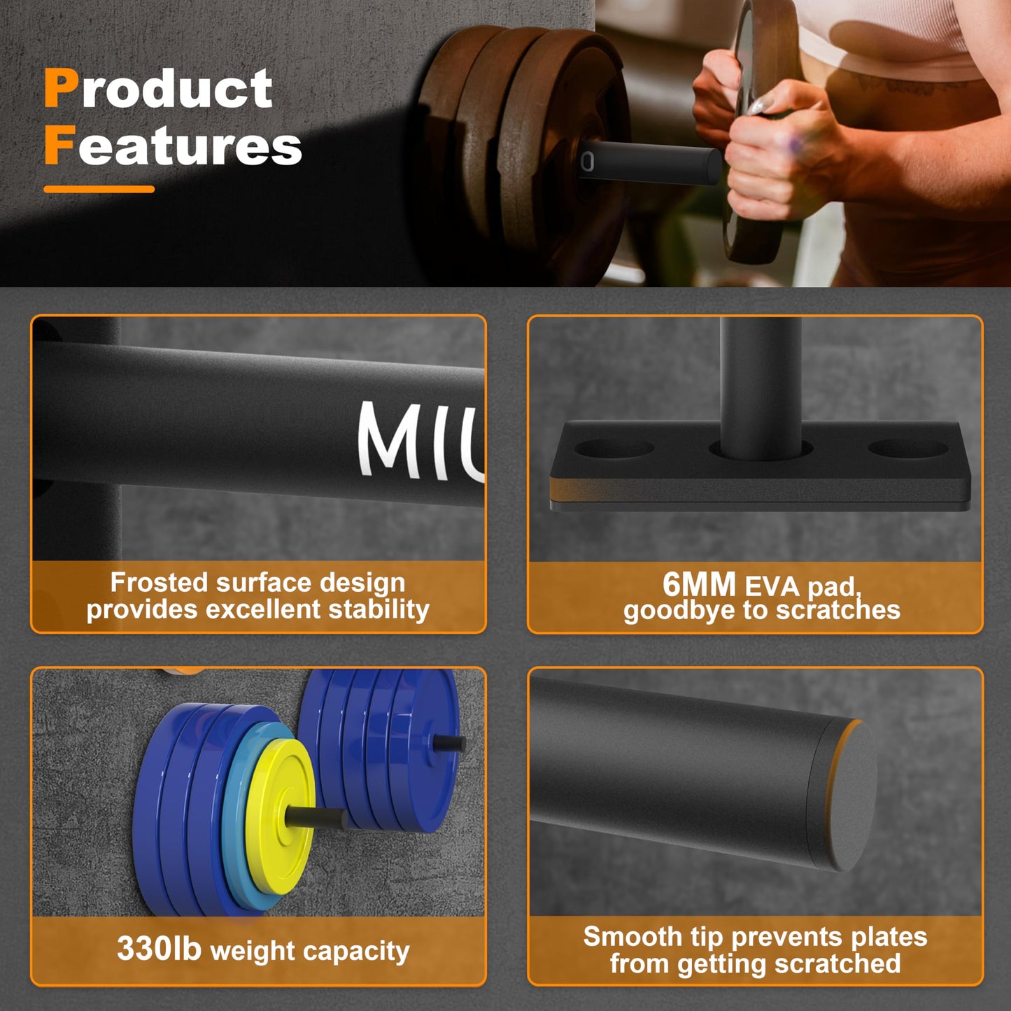 MIUONO Weight Plate Rack, Wall Mount Weight Plate Holder for 1" Plates, 5 Pack Weight Storage Racks Home Gym Organizer