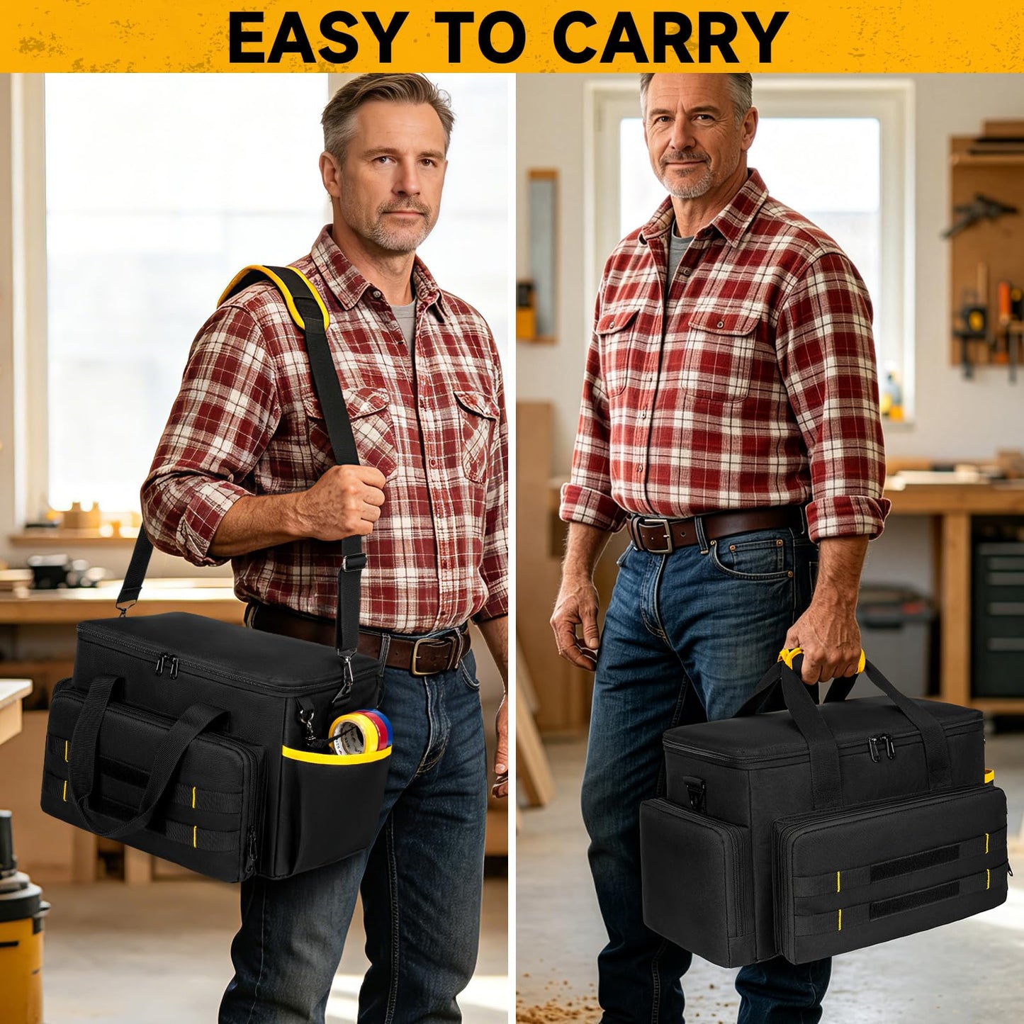 Tool Bag 15 Inch,Heavy Duty Tool Organizer,Tactical Range Tool Tote,30 Pockets & Anti-Friction Bottom,Water-Resistant,Tool Box for Him Dad Men,Electrician,Carpenter,Repairman,Ideal Gift for Father