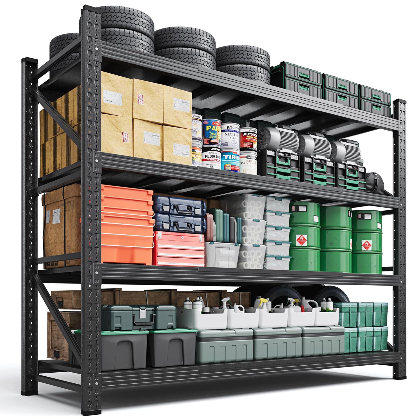 Letaya 71.3" W Metal Storage Shelves,5000LBS Heavy Duty Garage Shelving Units, 4 Tier Adjustable Utility Rack Shelf,Large Industrial Shelves,for Shop,Warehouse,Black (71.3" W x 24" D x 70" H)
