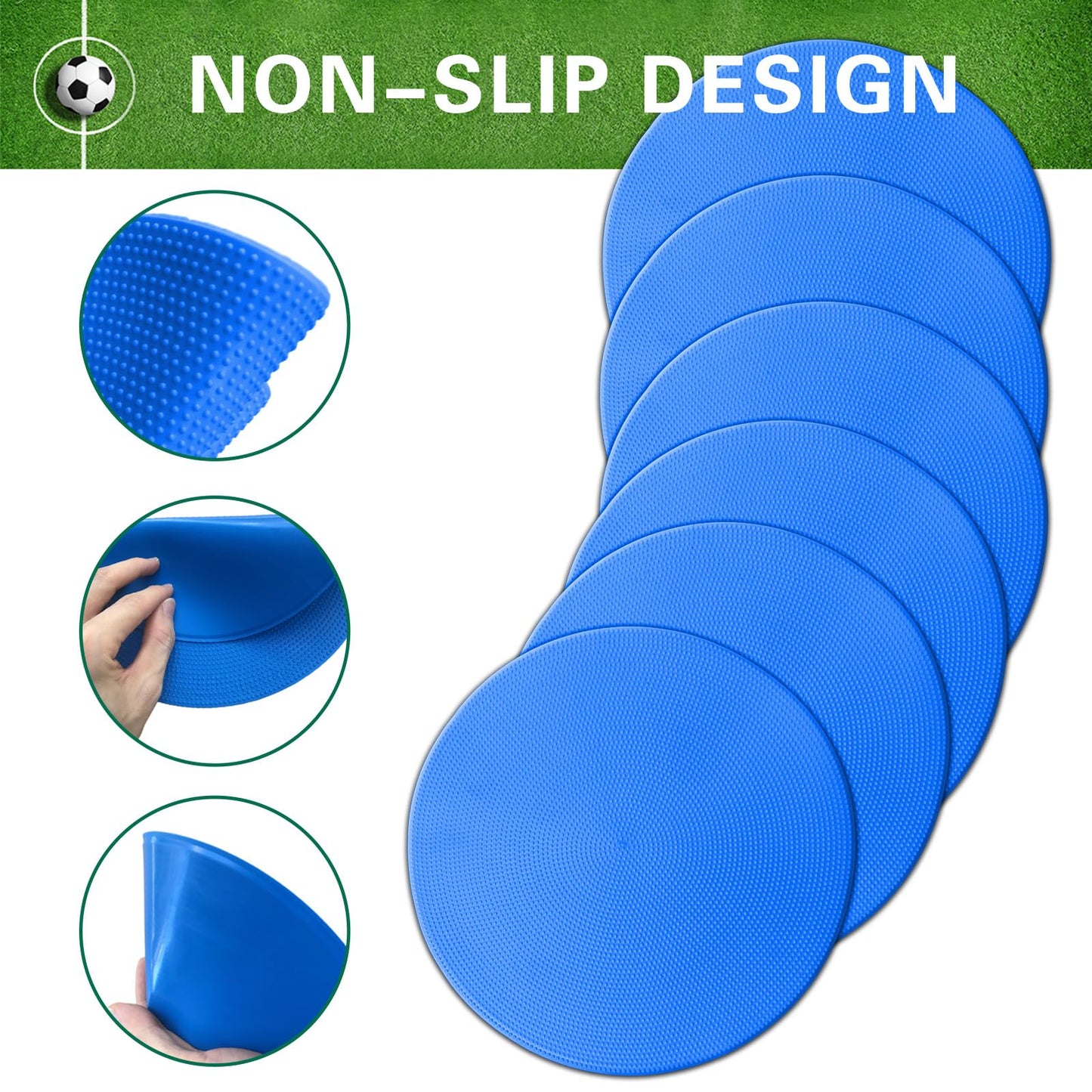 PIKZH Poly Spot Markers 9 inch 12 Pcs Non-Slip Rubber Agility Training Markers Floor Dots Flat Field Cones for Football Soccer Ball Basketball School Exercise Drills Gym Dance Practice TPE Blue