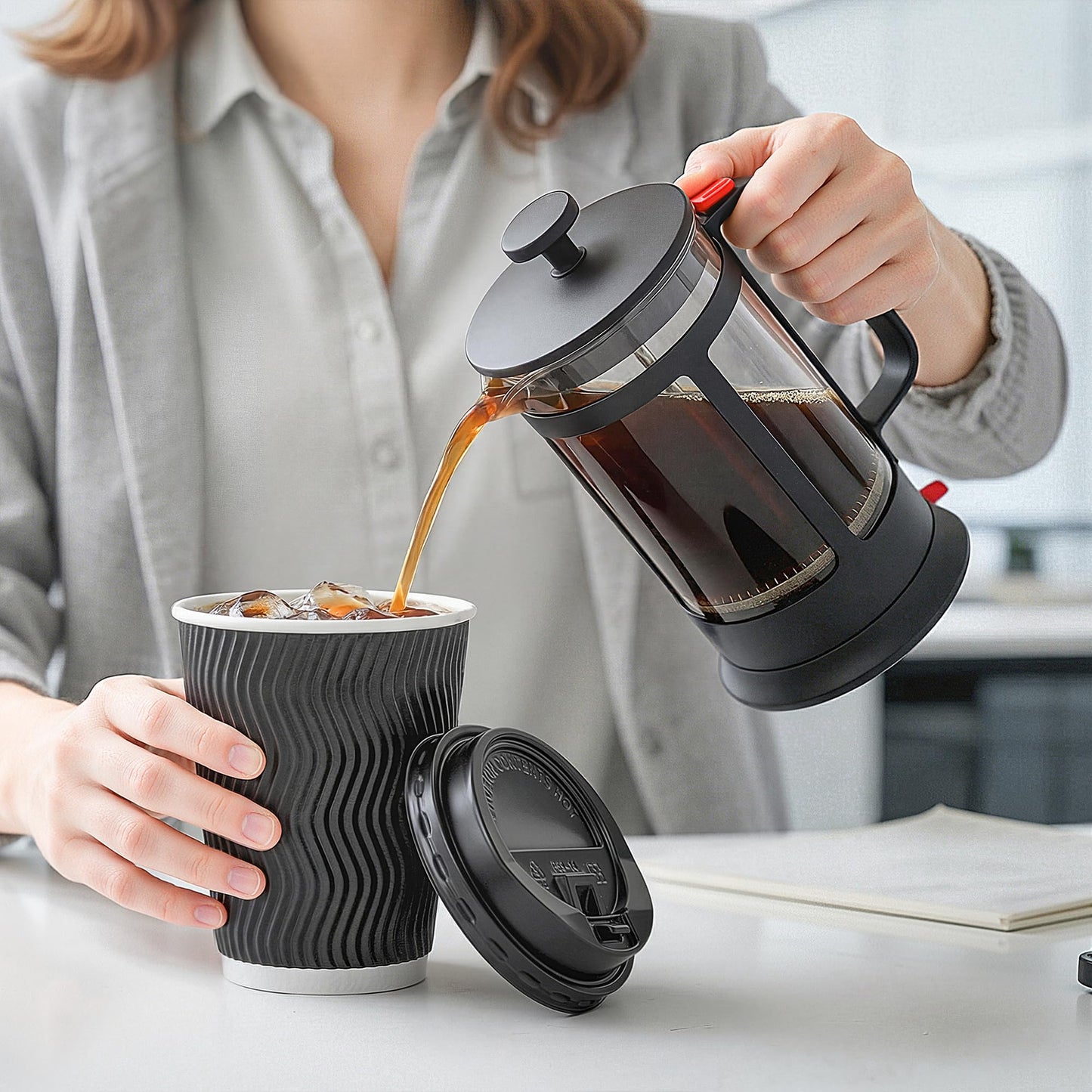 NUPANT 12-Cup Coffee Maker 1.8L Commercial Drip Coffee Maker + 200-Pack 16oz Insulated Paper Cups with Lids | Complete Pour Over Coffee Serving Bundle for Coffee Bar, Restaurant & Catering