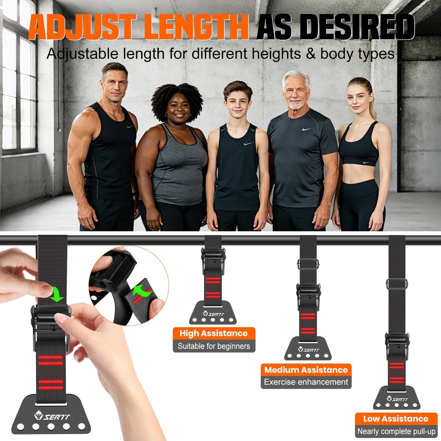 SERTT Adjustable Pull Up Assistance Band, Upgrade Pullup Assist Band for Pull Up Bar with 5 Heavy Duty Resistance Bands Support 375lbs (Black)