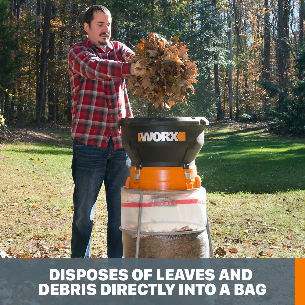 Worx 13 Amp Electric Leaf Mulcher, Leaf Shredder with High-Compression Mulching, Powerful & Compact Yard Waste Shredder, Corded, WG430