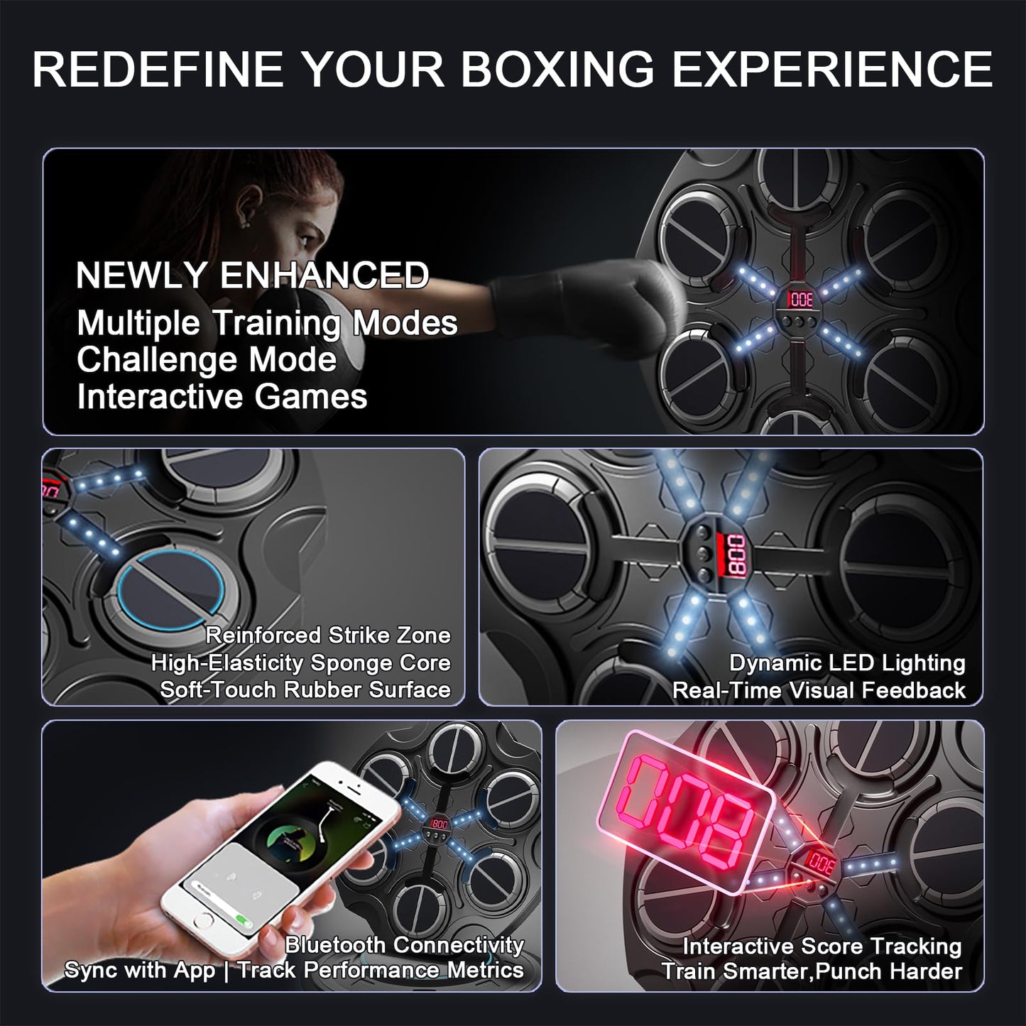 TEOTSIU Music Boxing Machine for Adults,Wall Mounted Smart Scoring Punching Bag Target with Boxing Gloves,Training Pad with Music,Cool Lights,3-Speed Adjustment,Fitness Equipments&Sprots Toy Gift