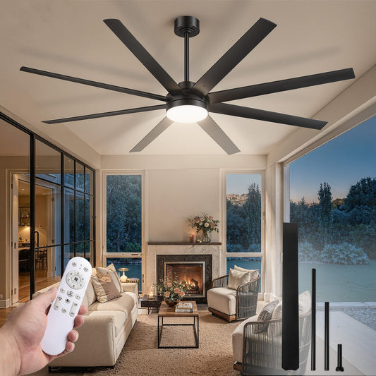 Fanbulous 72 Inch Large Ceiling Fans with Lights, Black Ceiling Fan with Remote Control, Dimmable, 3CCT, Quiet, Modern Ceiling fan For Living Room, Bedroom, Kitchen, Patio, Outdoor