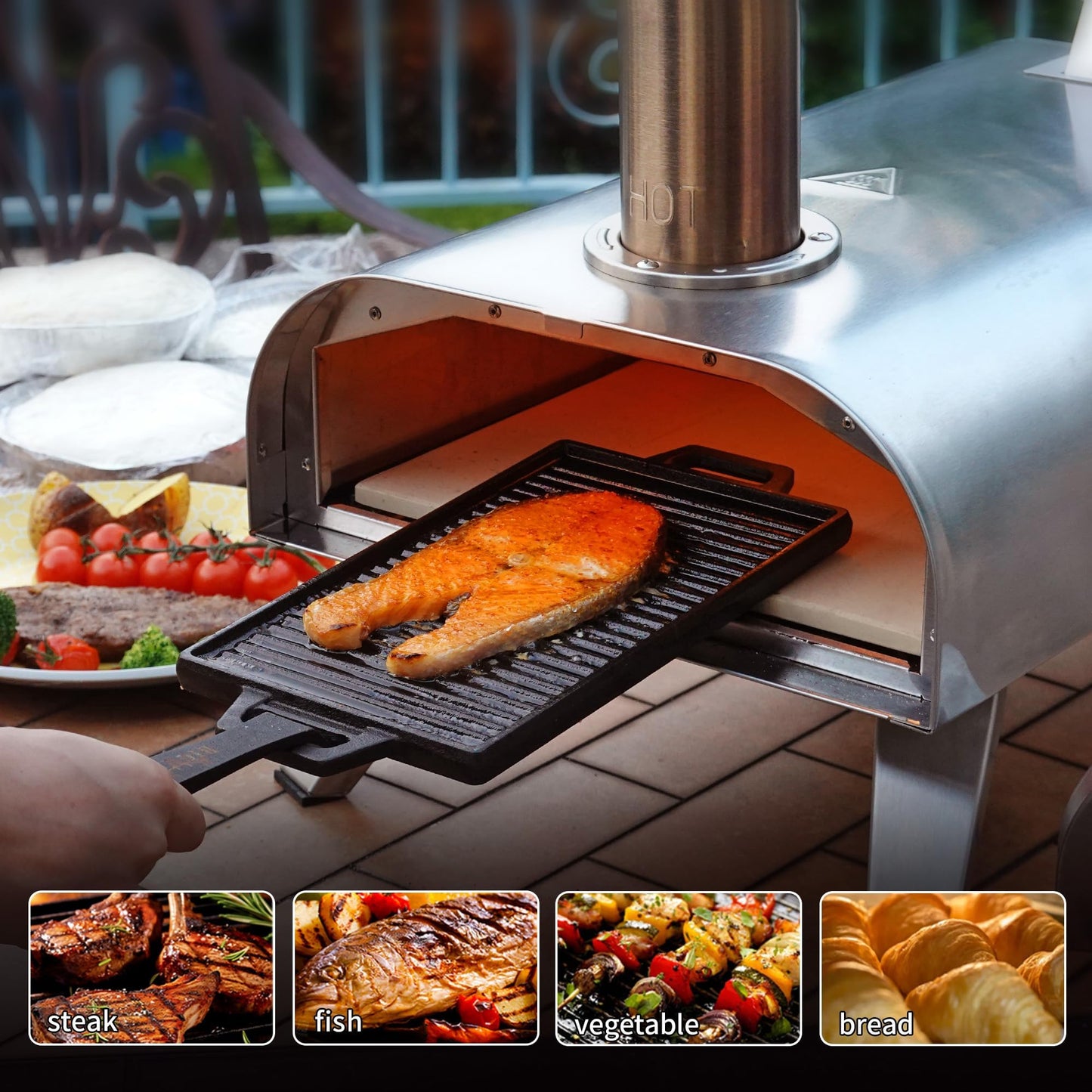 BIG HORN 12" Multi-Fuel Outdoor Pizza Oven Reach up to 1110℉– 3-in-1 Wood, Gas & Electric Compatible (Burners Sold Separately), Pellet Pizza Oven Portable Pizza Maker for Backyard, Camping&Tailgating