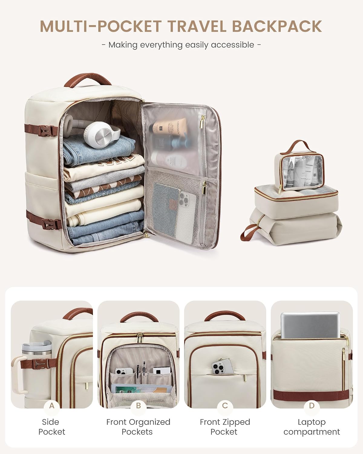 40L Backpack 3 Packing Backpack 17" LOVEVOOK Travel Carry on Flight Approved, Personal Item Bag with Cubes, Travel