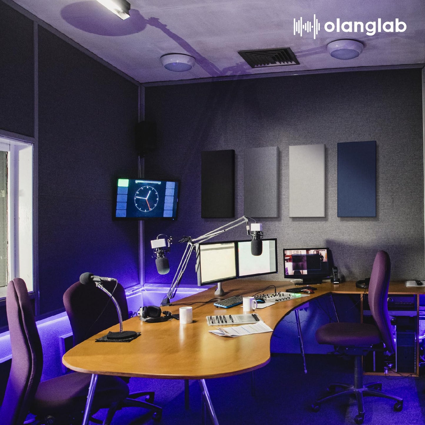Olanglab Fiberglass Acoustic Wall Panels 4 Pack, 11.8'' x 23.6'' Sound Panels, Fabric Wrapped Sound Proof Panels for Walls (Light Gray)