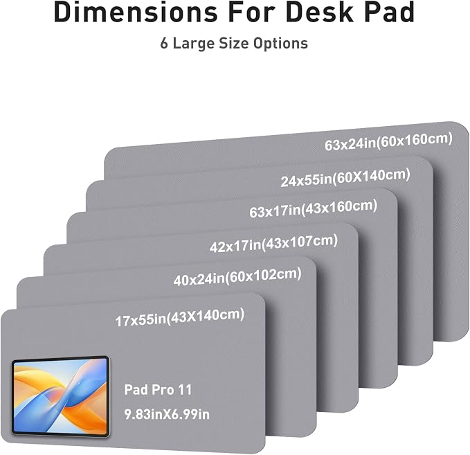 Aothia Faux Leather Desk Mat - Large Mouse Pad, Non-Slip PU Leather Blotter, Waterproof Writing Surface for Office and Home (Light Grey, 40" x 24")