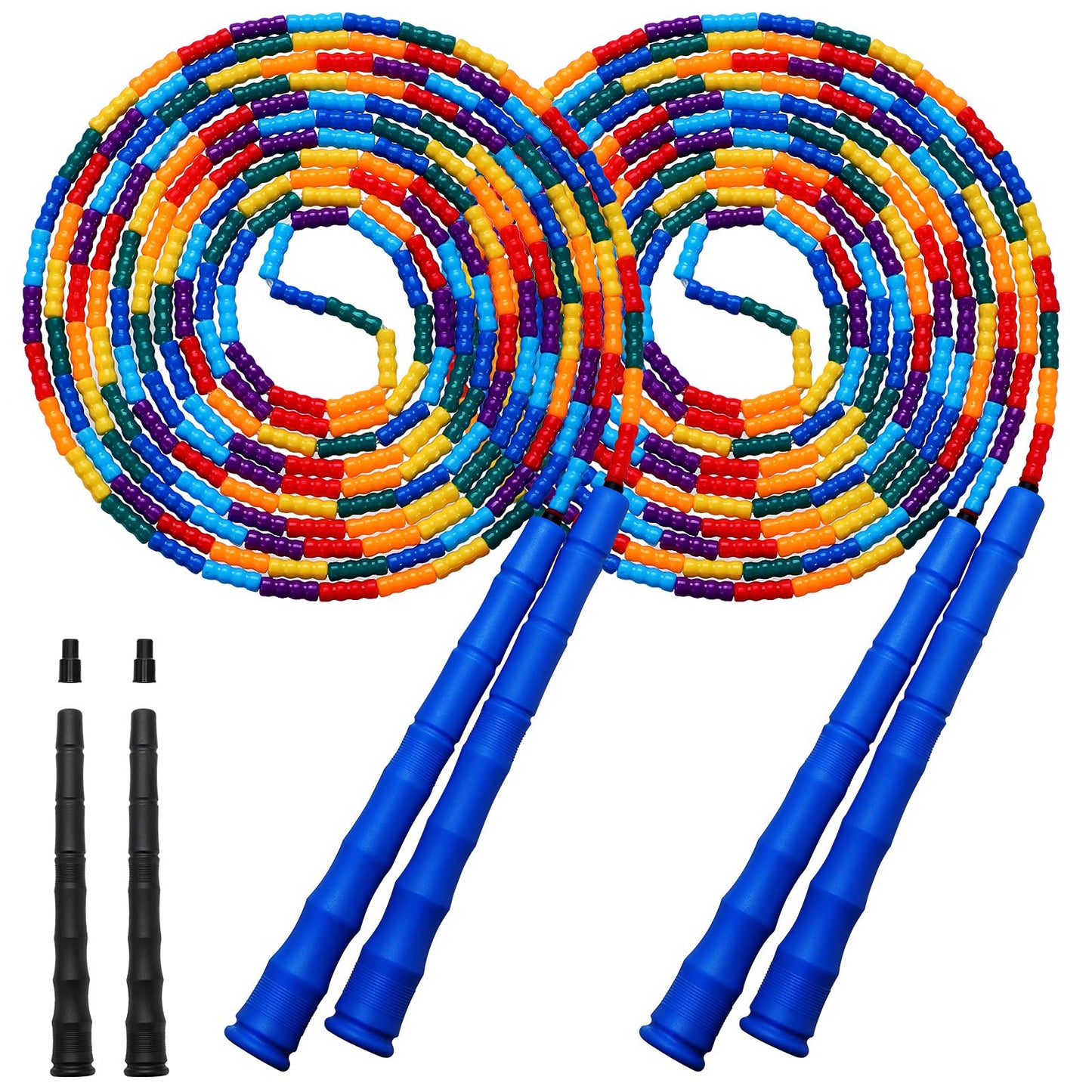Kingcolor Double Dutch 16 FT 2 Pack Long Jump Rope, Plastic Segmented Beaded DIY Rope, Suitable for Children and Adults, Long Enough for 5-6 Jumpers (Blue)