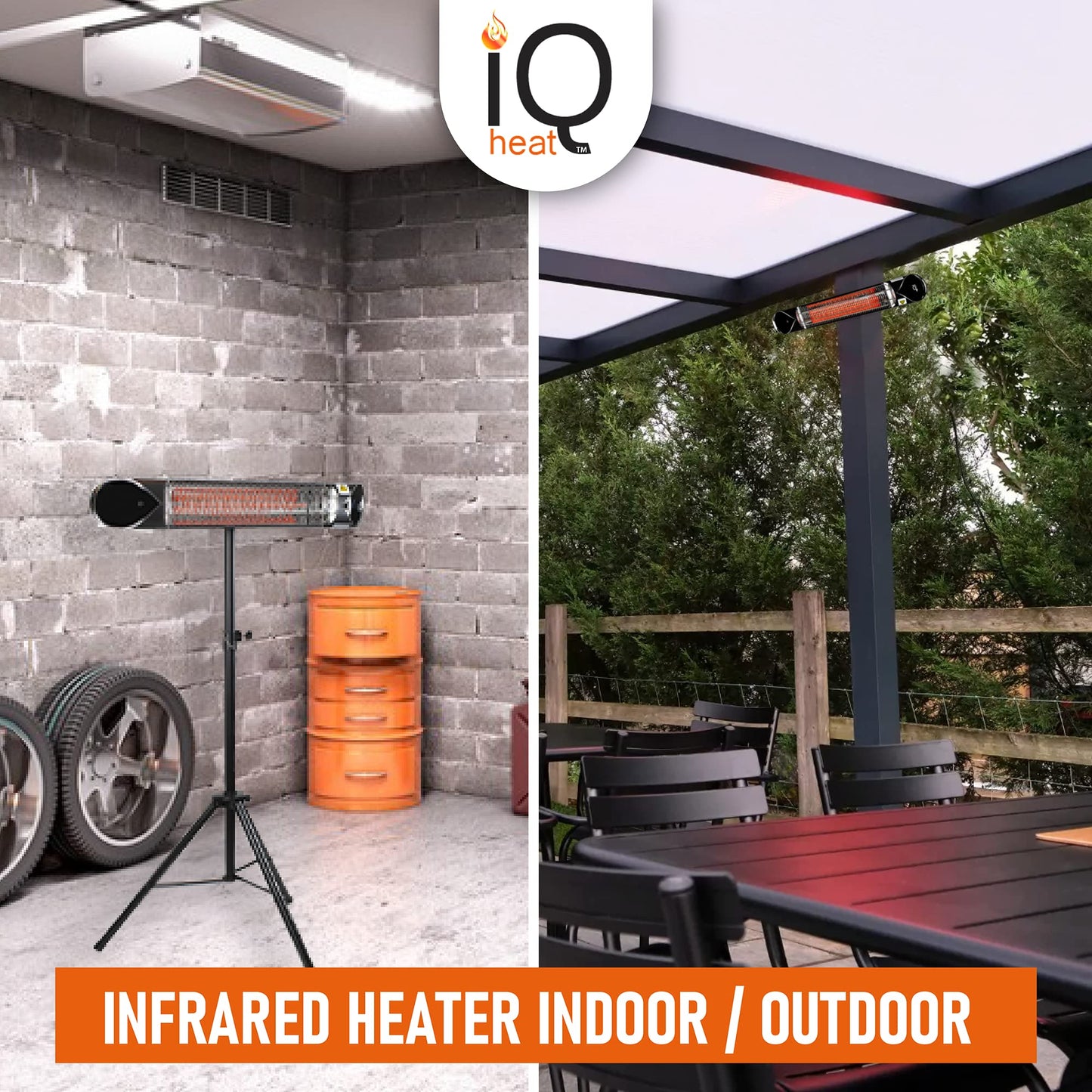 iQ Heat Wave 1500W Carbon Infrared Heater - Indoor/Outdoor Weatherproof Electric Heater with Tripod Stand and Remote - Experience Next-Level, Efficient Heating