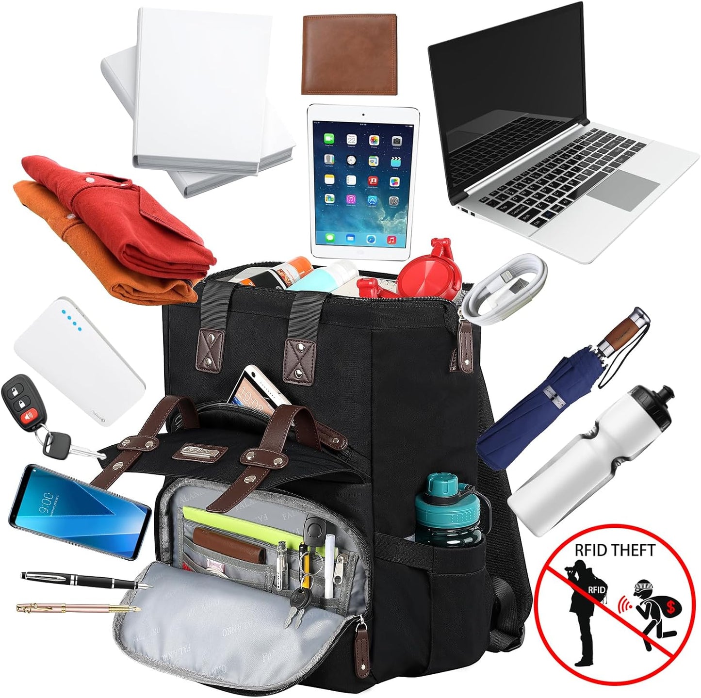 Backpack 15.6 Inch Backpack FALANKO Laptop For Women, Work Doctor Teacher Nurse Wide Open College Laptops Purse