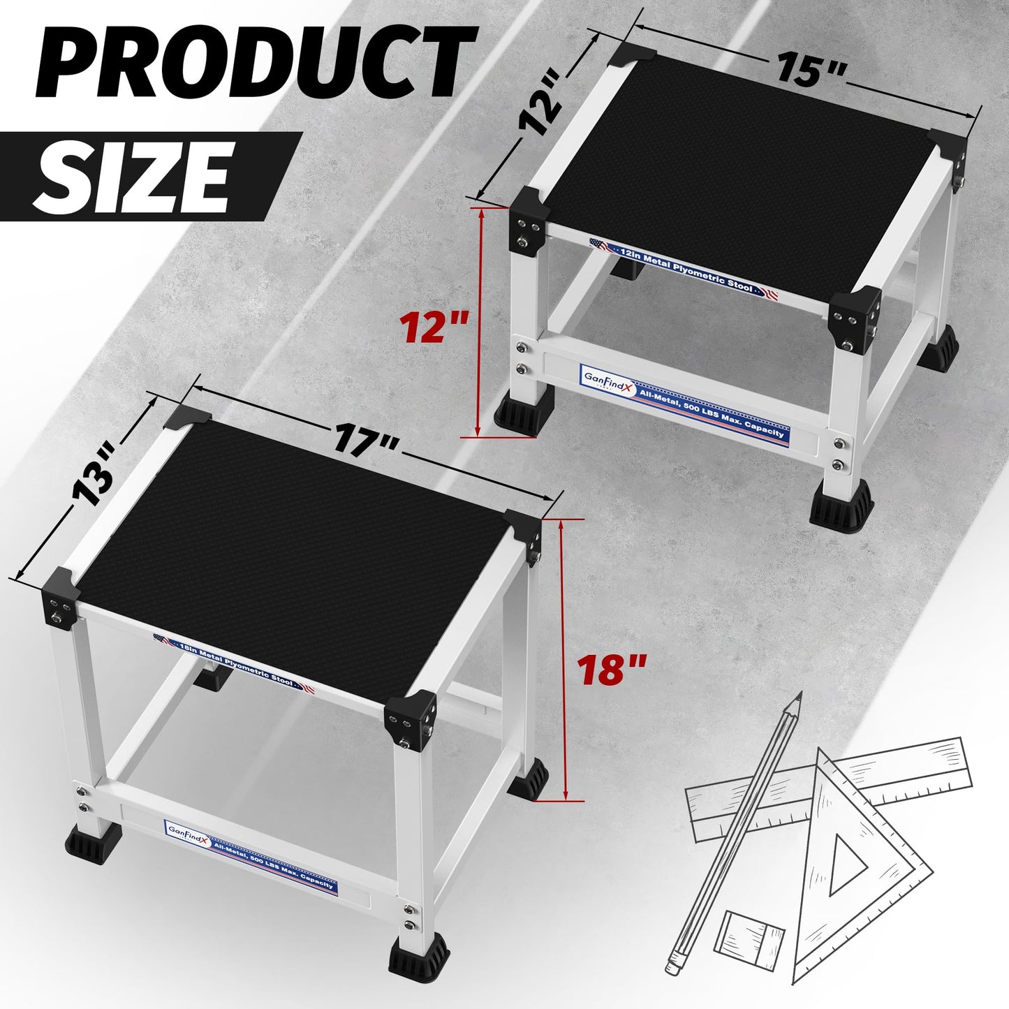 GanFindX Steel Plyo Box 12 Inch with 15 * 12 Inch Surface Metal Plyometric Jumping Box Home Gym Jump Trainer for Fitness Exercise Agility Stamina Conditioning Strength Training, White