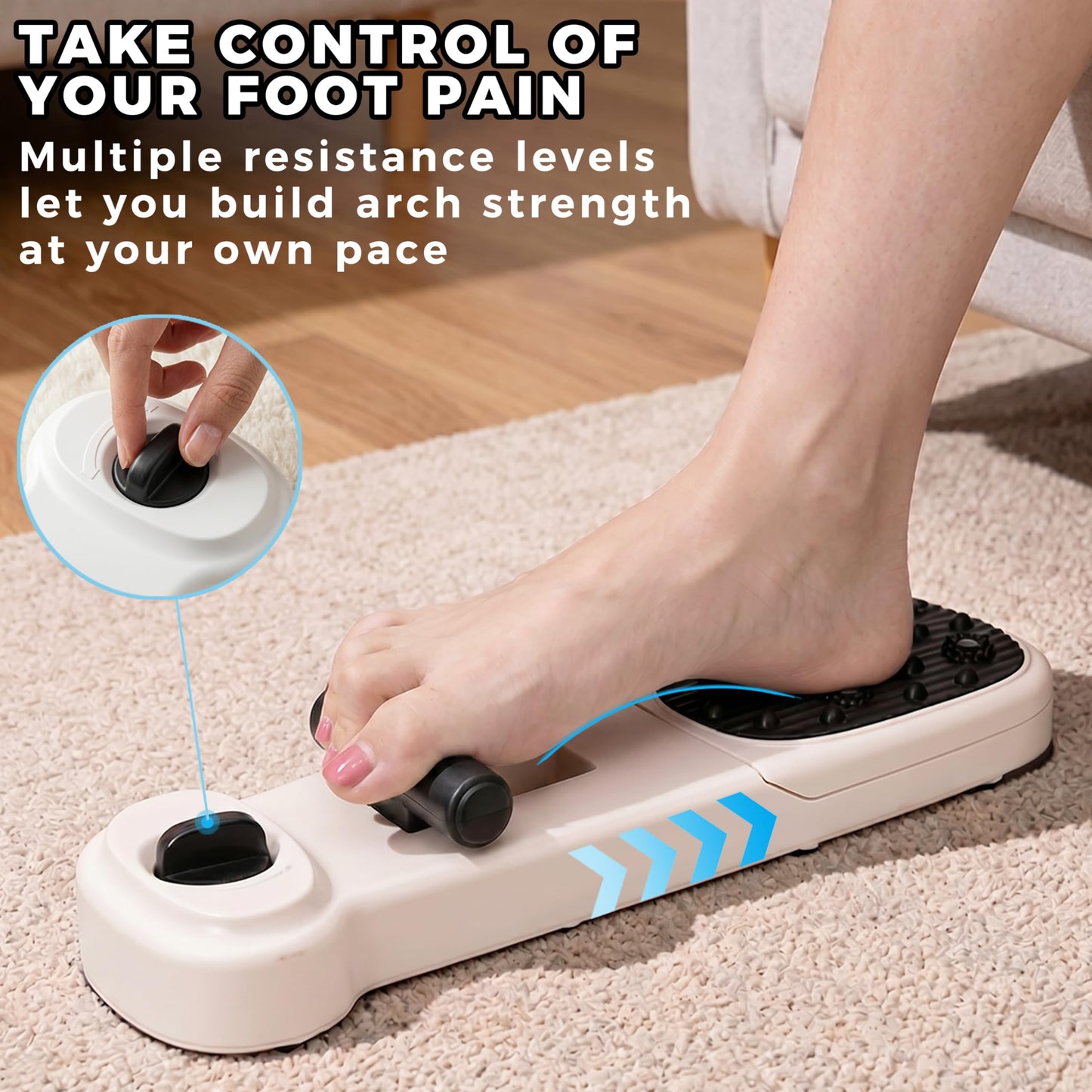 Foot Arch Trainer - Plantar Fasciitis Relief, Adjustable Resistance Flat Feet Corrector & Ballet Foot Stretcher, 2‑in‑1 Massage Roller, Non‑Slip Physical Therapy Equipment for Heel Pain