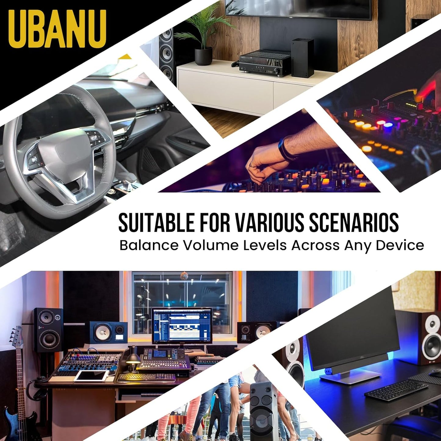 UBANU 3Pcs Universal RCA Level Controller with Audio Cables | Car Audio Bass Control Knob | RCA Stereo Cables |